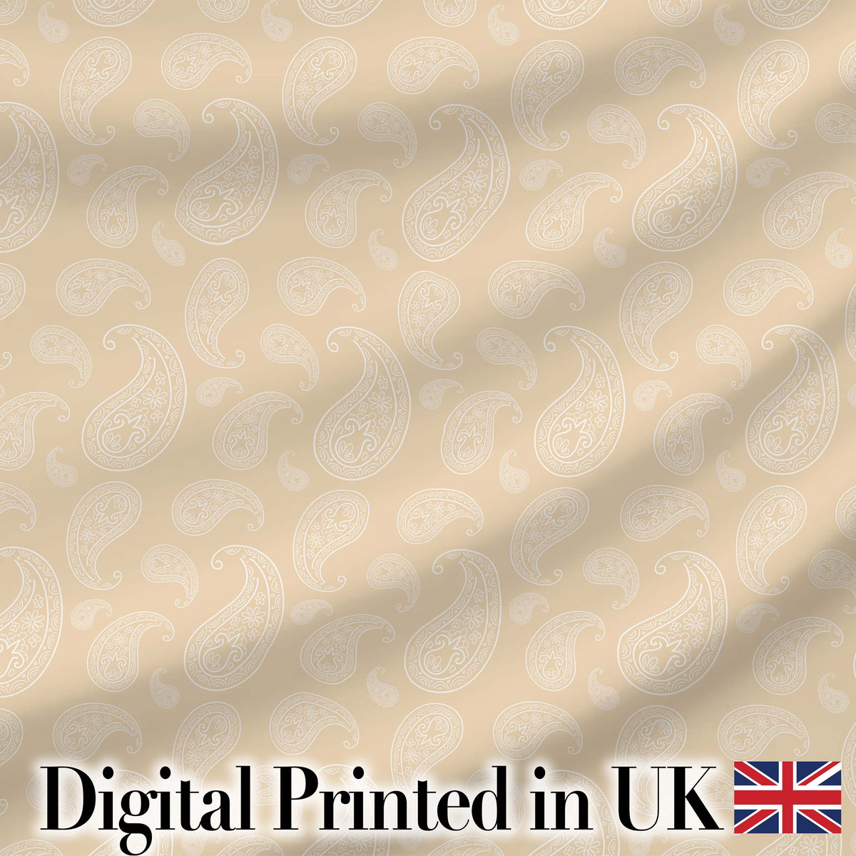 Elegant White Paisley Pattern Light Cream Beige Gradient Background Seamless Digital Print Fabric by the Metre UK Sewing Quilting Textile