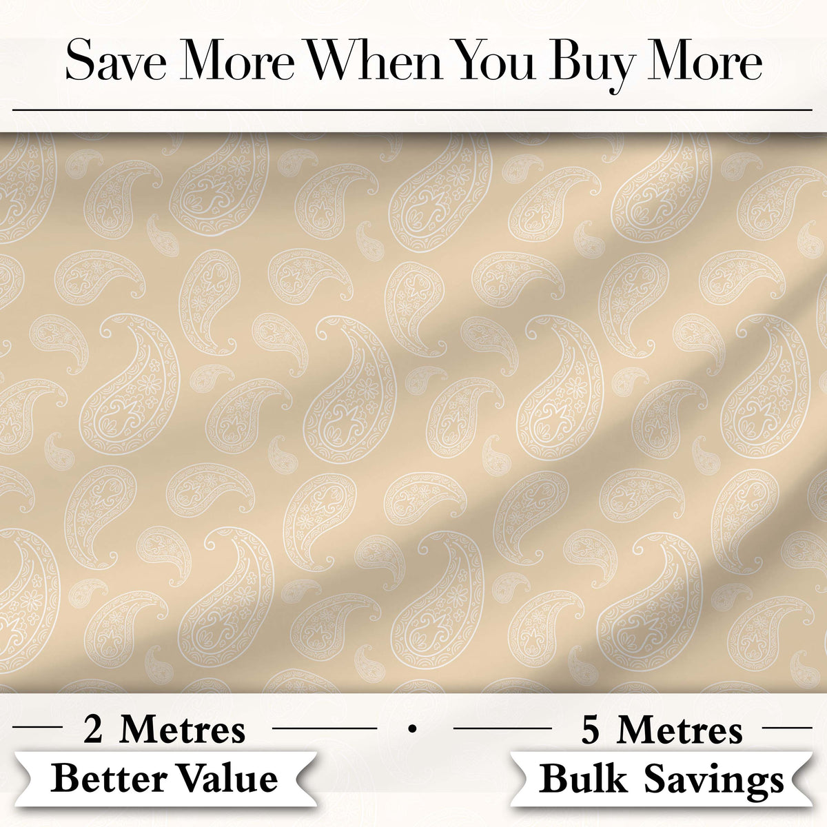 Elegant White Paisley Pattern Light Cream Beige Gradient Background Seamless Digital Print Fabric by the Metre UK Sewing Quilting Textile