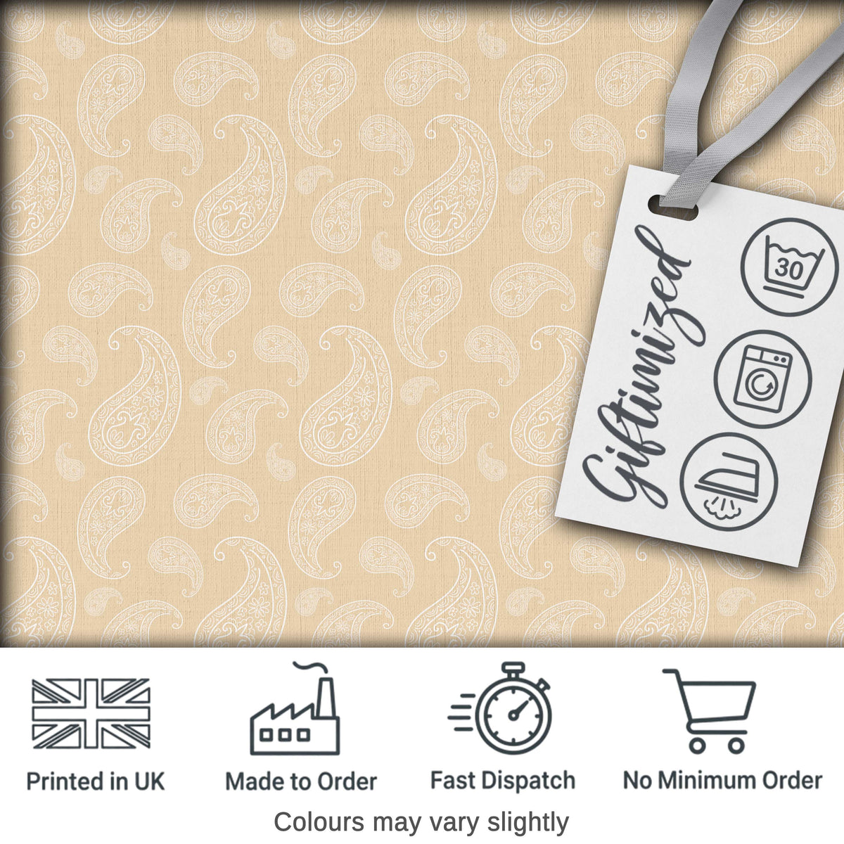 Elegant White Paisley Pattern Light Cream Beige Gradient Background Seamless Digital Print Fabric by the Metre UK Sewing Quilting Textile