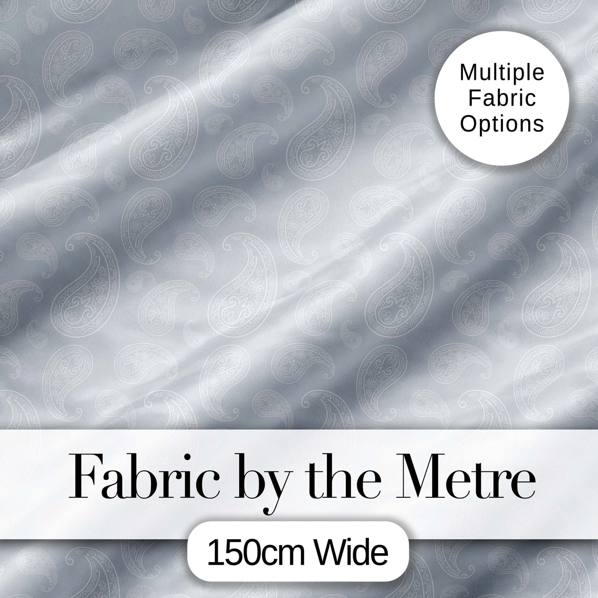 Elegant White Paisley Pattern Smooth Silver Grey Gradient Background Seamless Digital Print Fabric by the Metre UK Sewing Quilting Textile