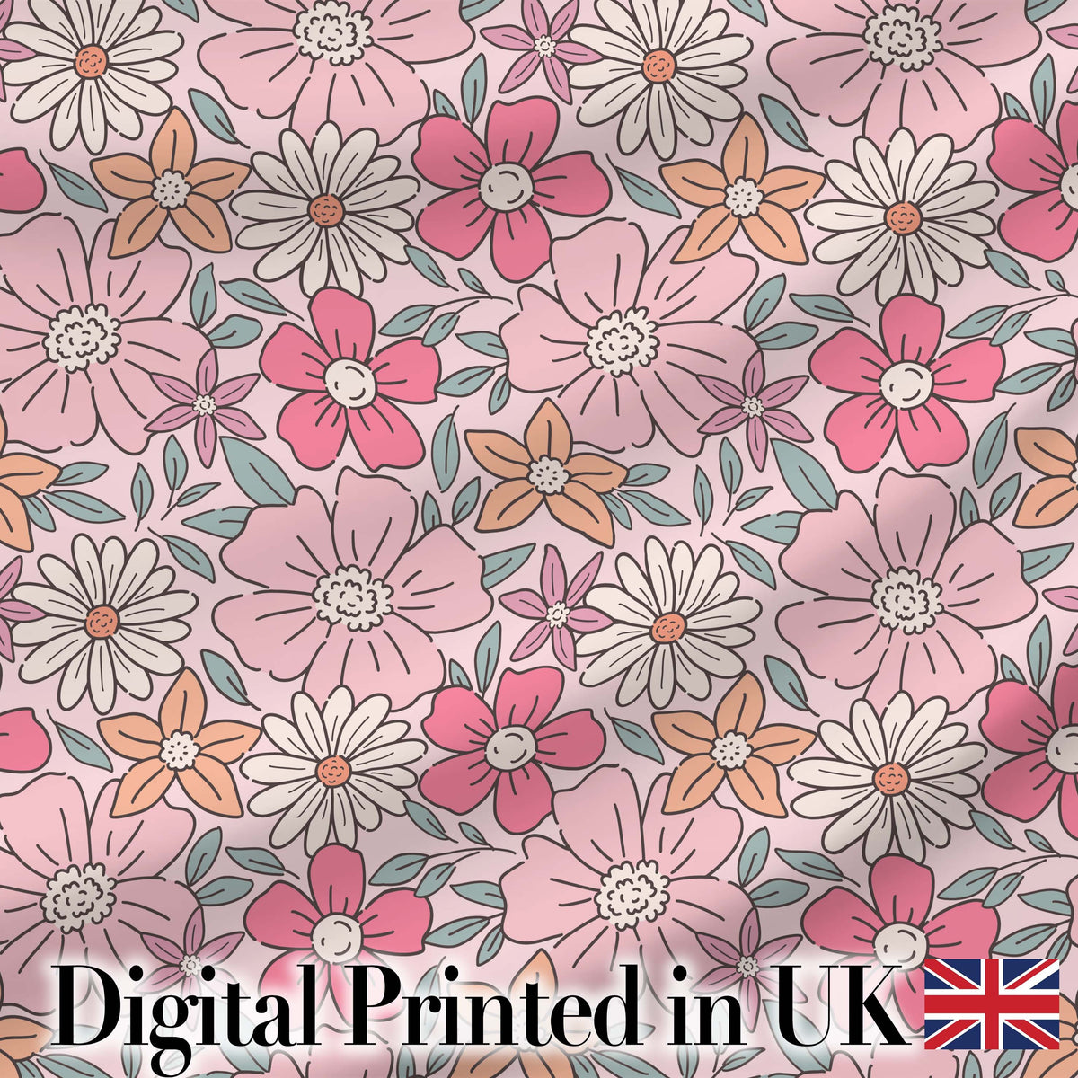 Cute Hand Drawn Floral Ditsy Flowers Pattern Soft Pink Background Seamless Digital Print Fabric by the Metre UK Sewing Quilting Textile