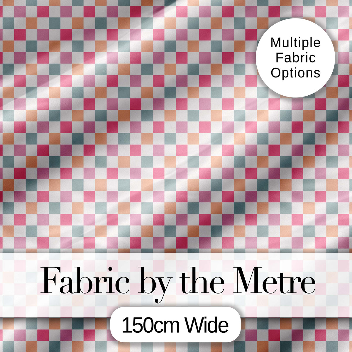Cute Pastel Gingham Check Pattern Soft Pink Blue Peach Background Seamless Digital Print Fabric by the Metre UK Sewing Quilting Textile