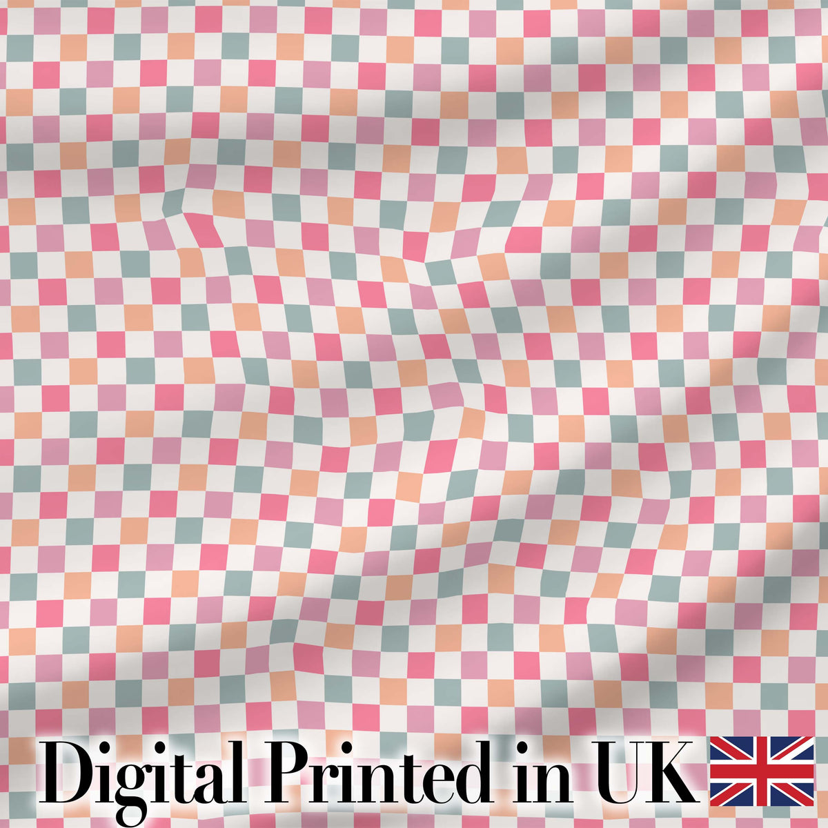 Cute Pastel Gingham Check Pattern Soft Pink Blue Peach Background Seamless Digital Print Fabric by the Metre UK Sewing Quilting Textile