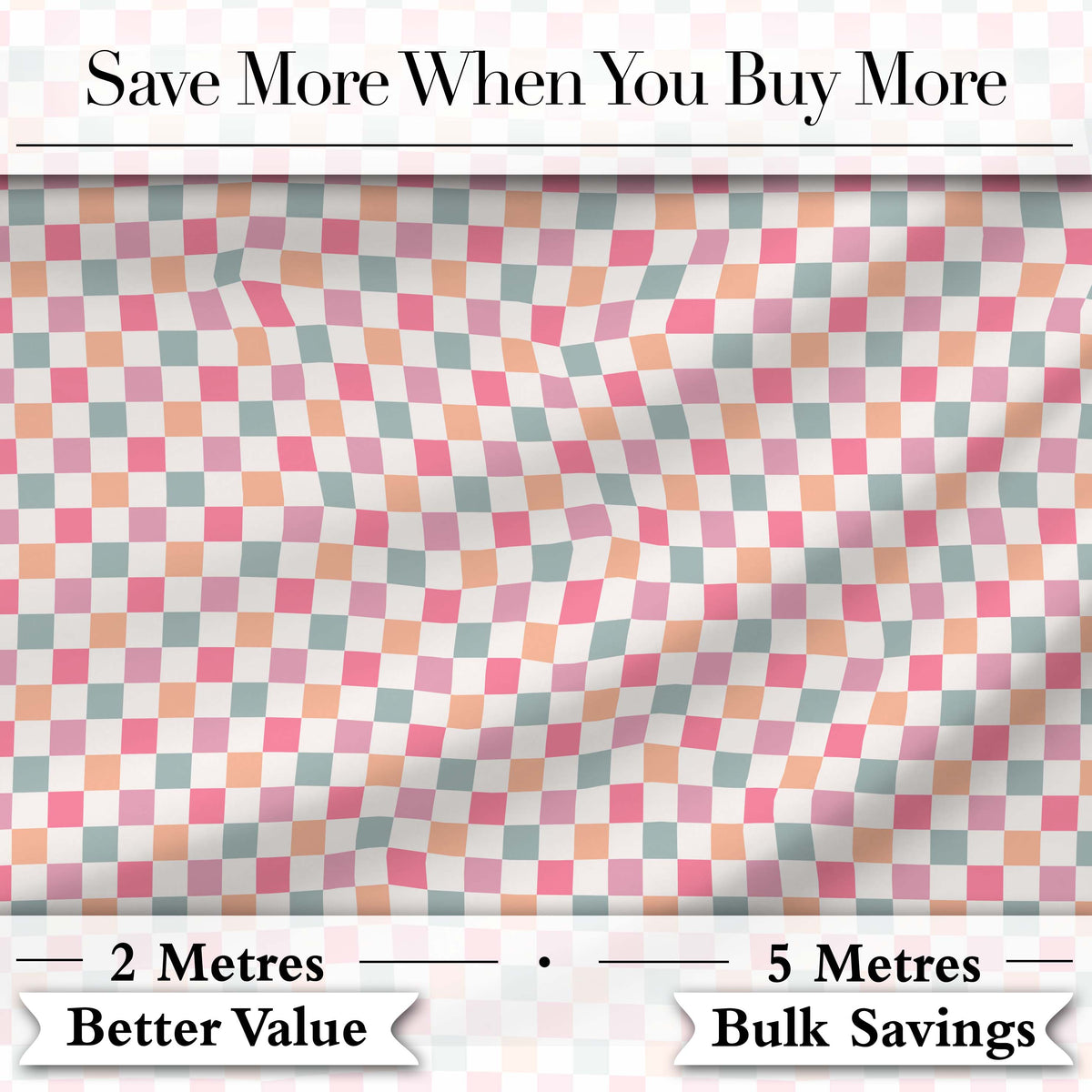 Cute Pastel Gingham Check Pattern Soft Pink Blue Peach Background Seamless Digital Print Fabric by the Metre UK Sewing Quilting Textile