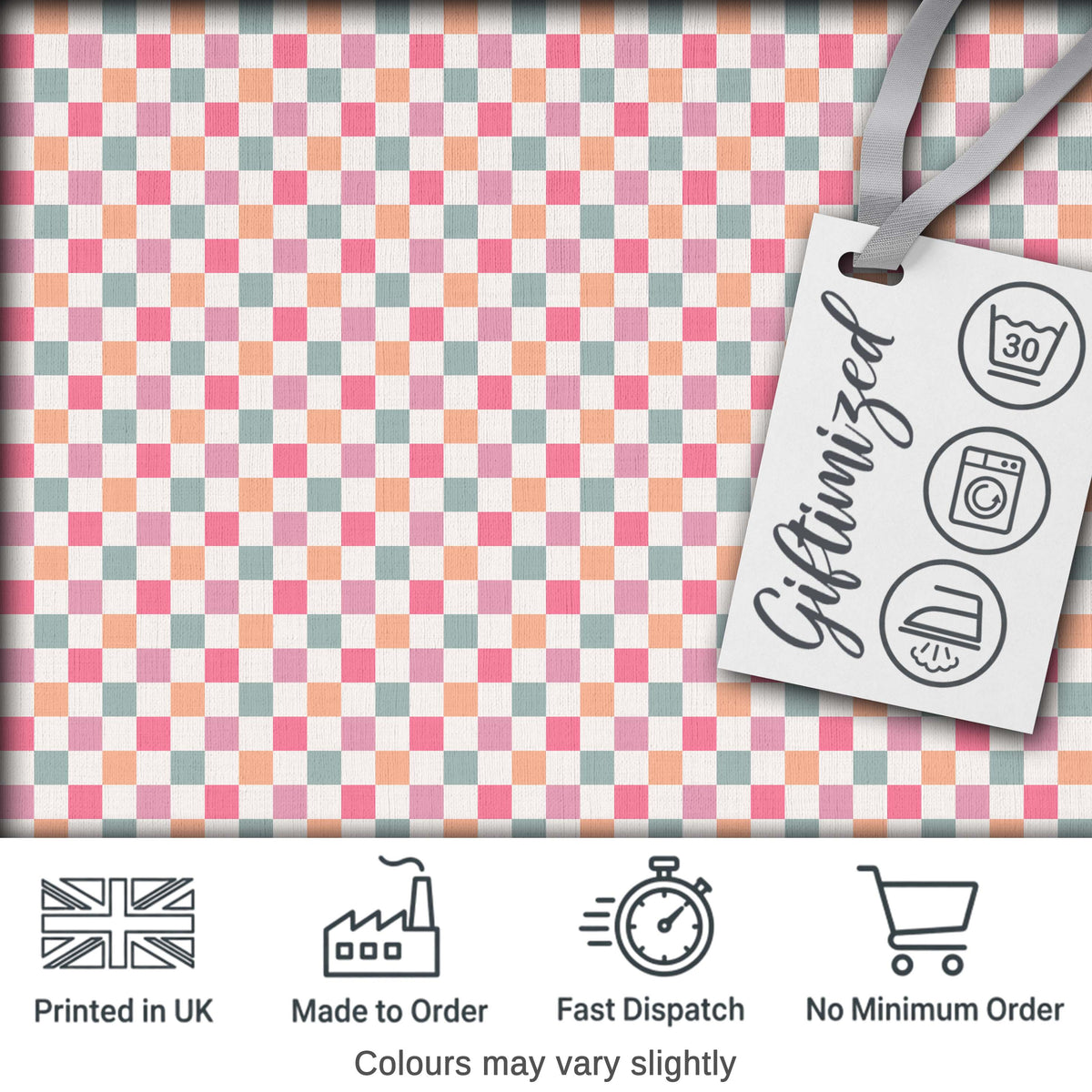 Cute Pastel Gingham Check Pattern Soft Pink Blue Peach Background Seamless Digital Print Fabric by the Metre UK Sewing Quilting Textile