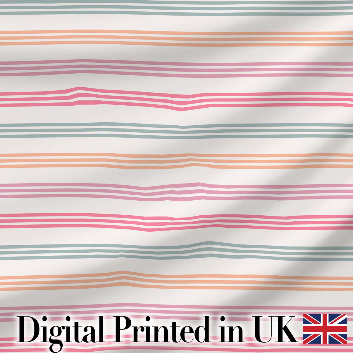 Cute Pastel Horizontal Stripe Pattern Soft Pink Blue Peach Background Seamless Digital Print Fabric by the Metre UK Sewing Quilting Textile