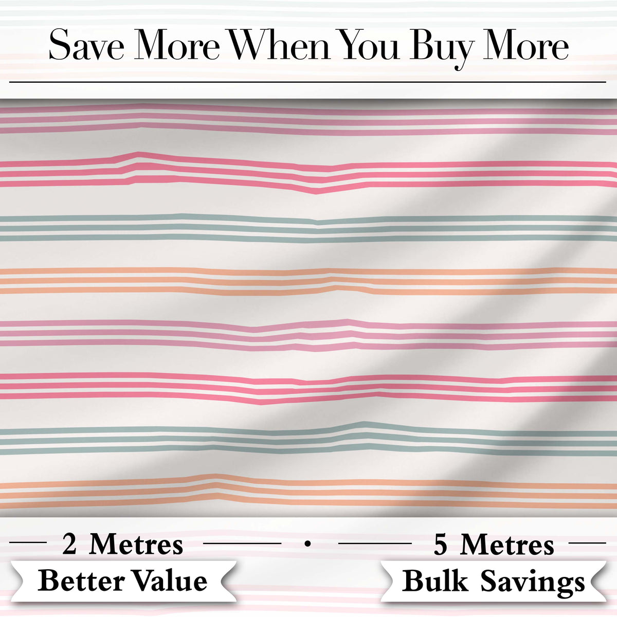 Cute Pastel Horizontal Stripe Pattern Soft Pink Blue Peach Background Seamless Digital Print Fabric by the Metre UK Sewing Quilting Textile