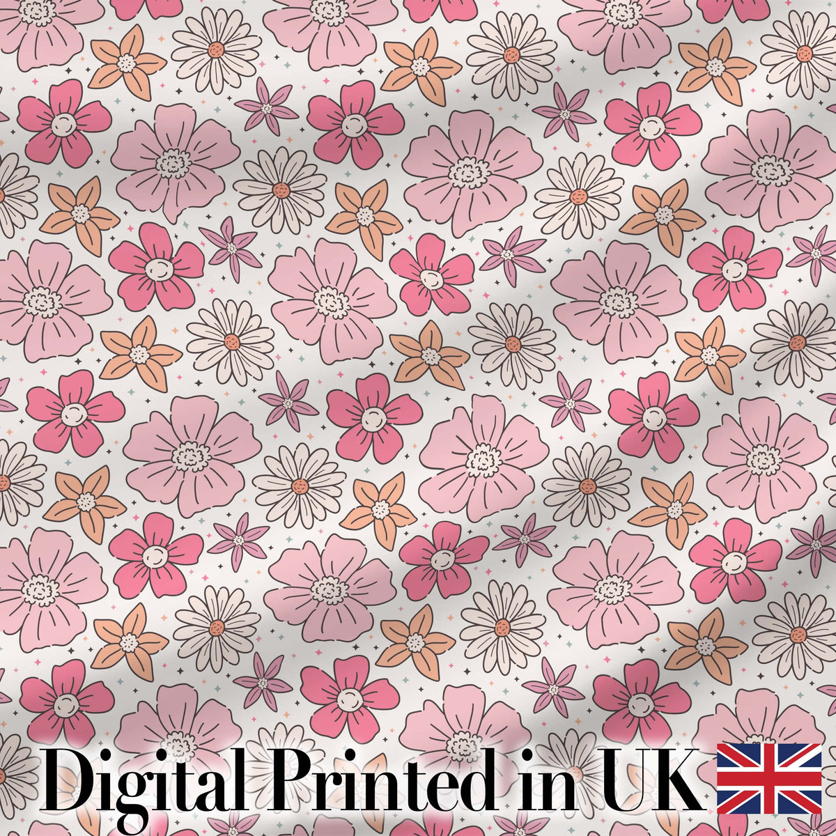 Cute Hand Drawn Floral Ditsy Flowers Pattern Light Neutral Background Seamless Digital Print Fabric by the Metre UK Sewing Quilting Textile