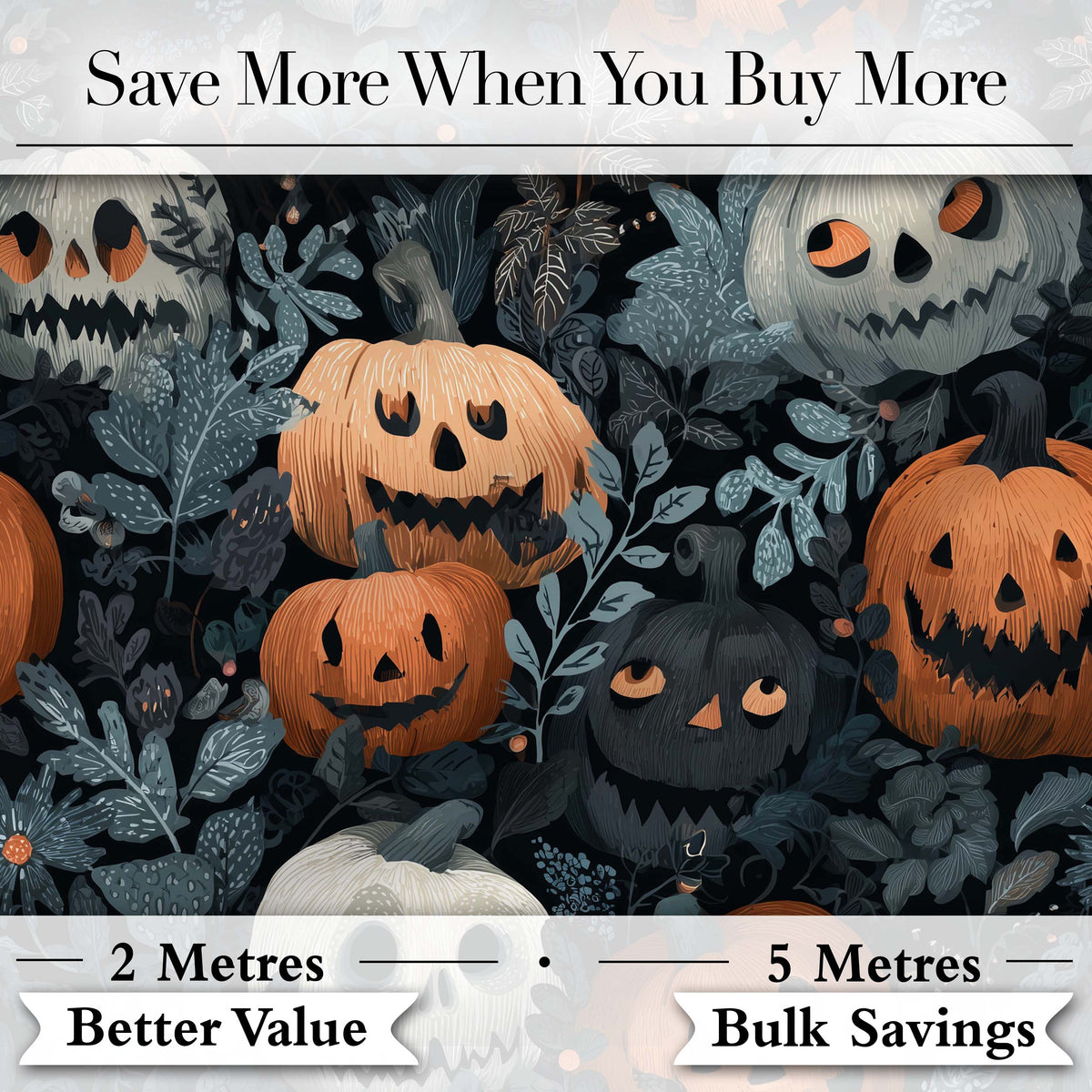 Halloween Pumpkin Botanical Dark Leaves Seamless Pattern Digital Print Fabric by the Metre UK Sewing Quilting Textile