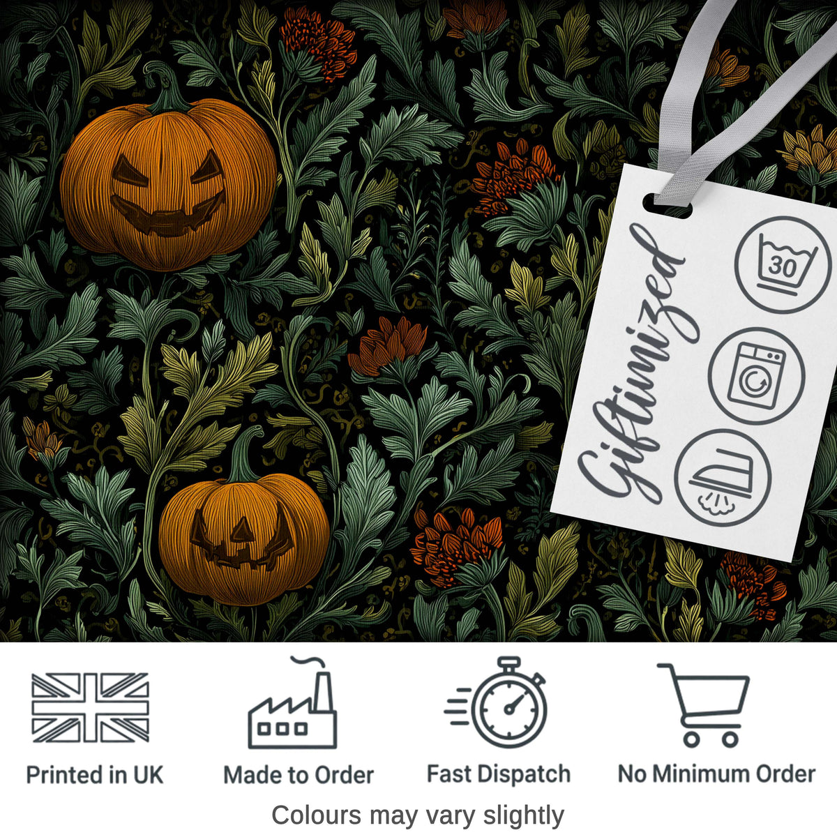 Vintage Pumpkin Botanical Dark Floral Seamless Pattern Digital Print Fabric by the Metre UK Sewing Quilting Textile