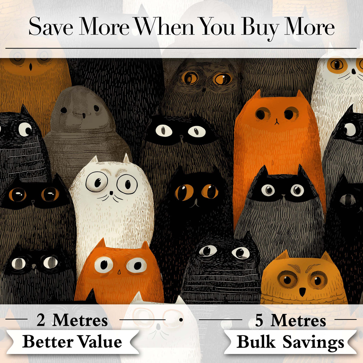Cute Halloween Cats Black Orange Neutral Tones Seamless Pattern Digital Print Fabric by the Metre UK Sewing Quilting Textile