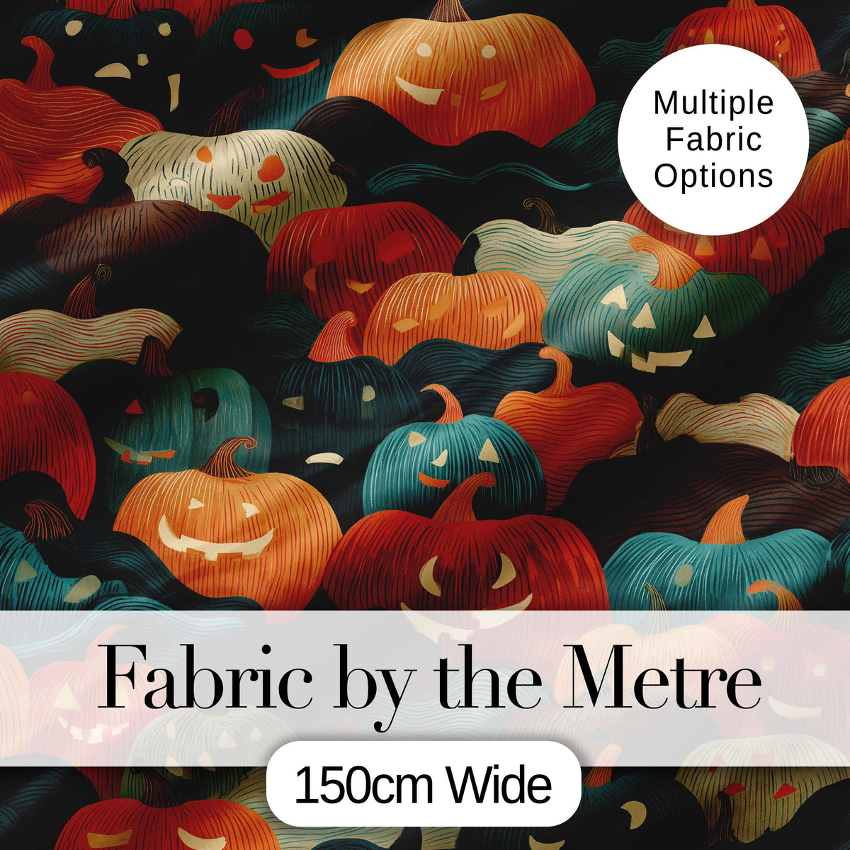 Colorful Halloween Pumpkin Patch Abstract Seamless Pattern Digital Print Fabric by the Metre UK Sewing Quilting Textile