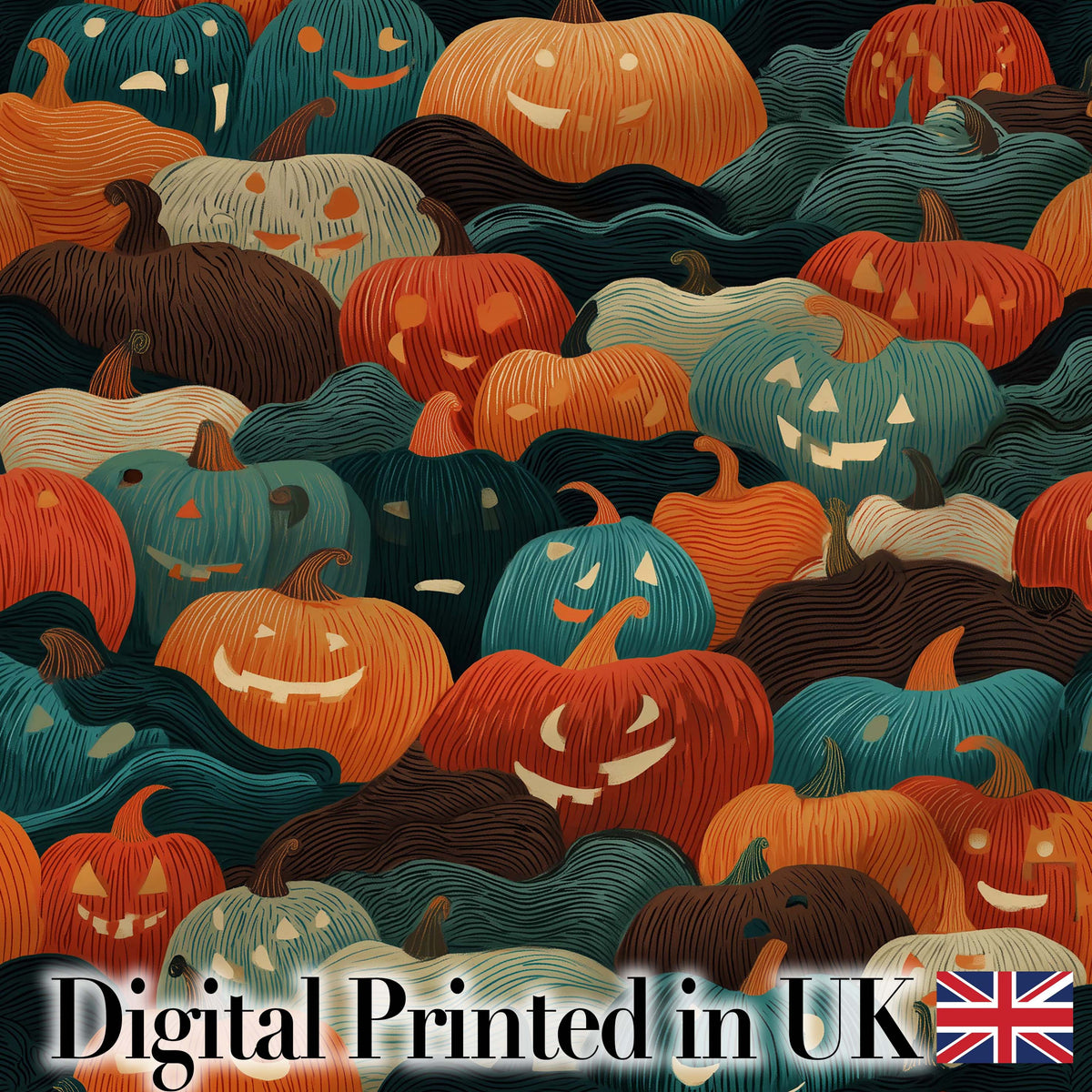 Colorful Halloween Pumpkin Patch Abstract Seamless Pattern Digital Print Fabric by the Metre UK Sewing Quilting Textile