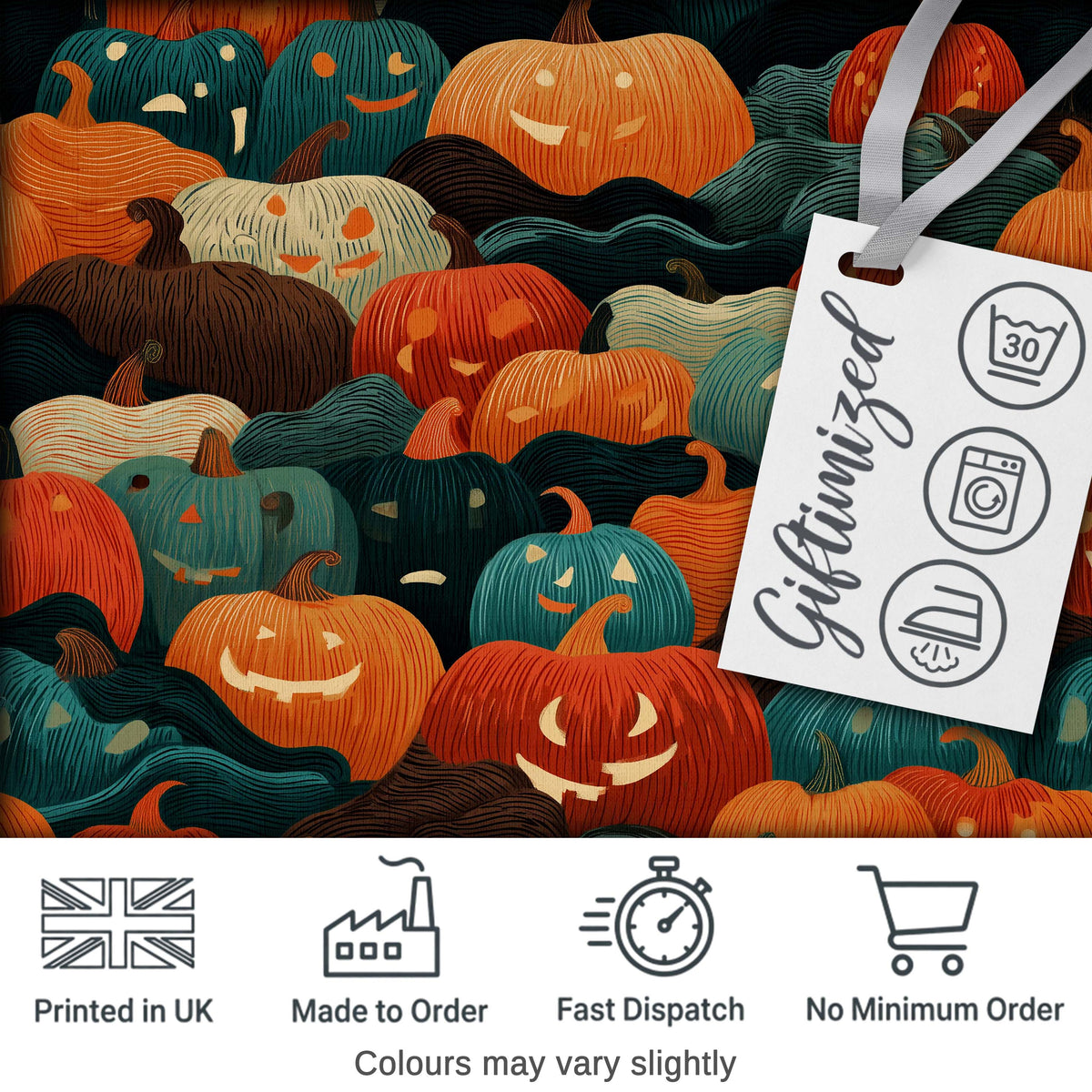 Colorful Halloween Pumpkin Patch Abstract Seamless Pattern Digital Print Fabric by the Metre UK Sewing Quilting Textile