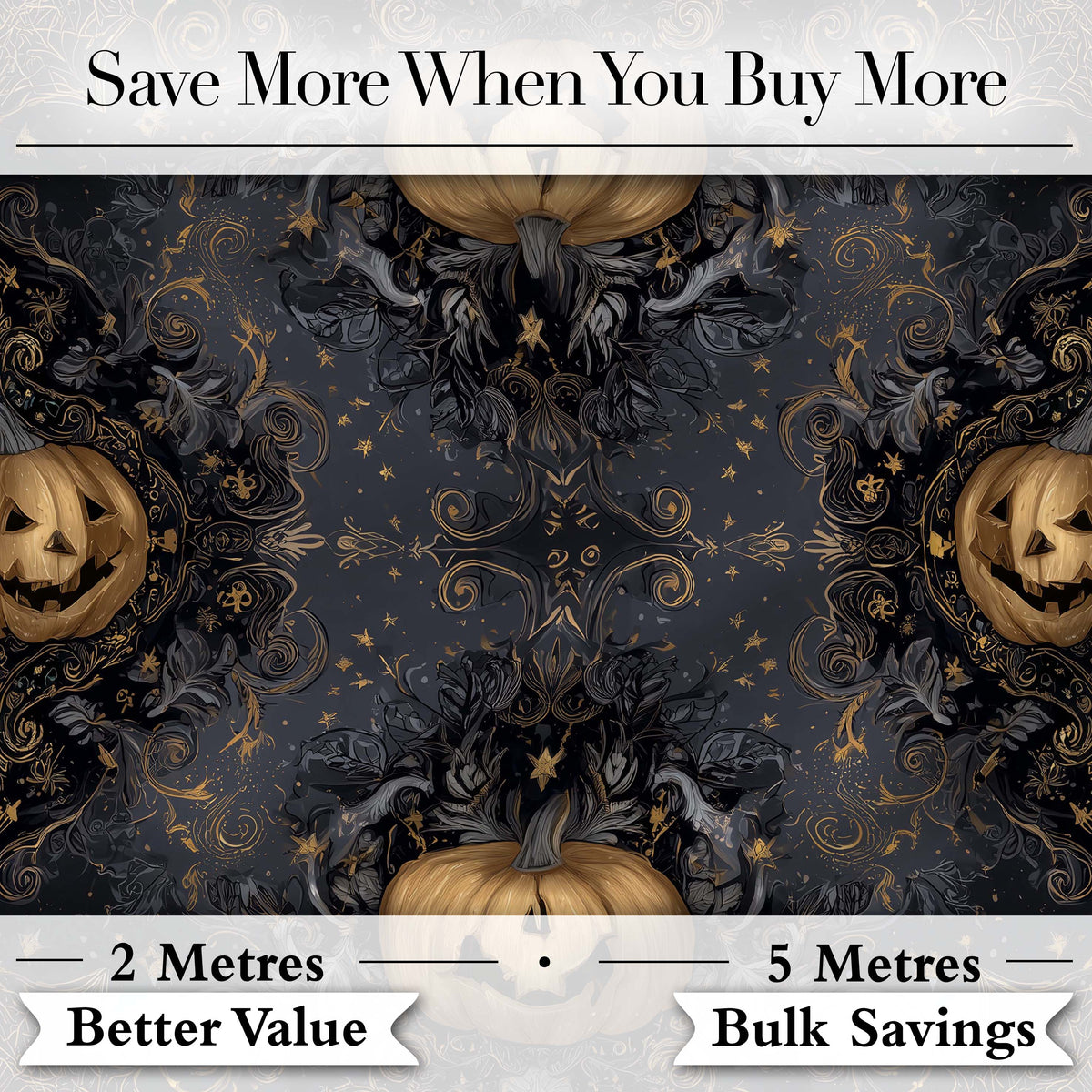 Elegant Gothic Pumpkin Ornate Seamless Pattern Digital Print Fabric by the Metre UK Sewing Quilting Textile