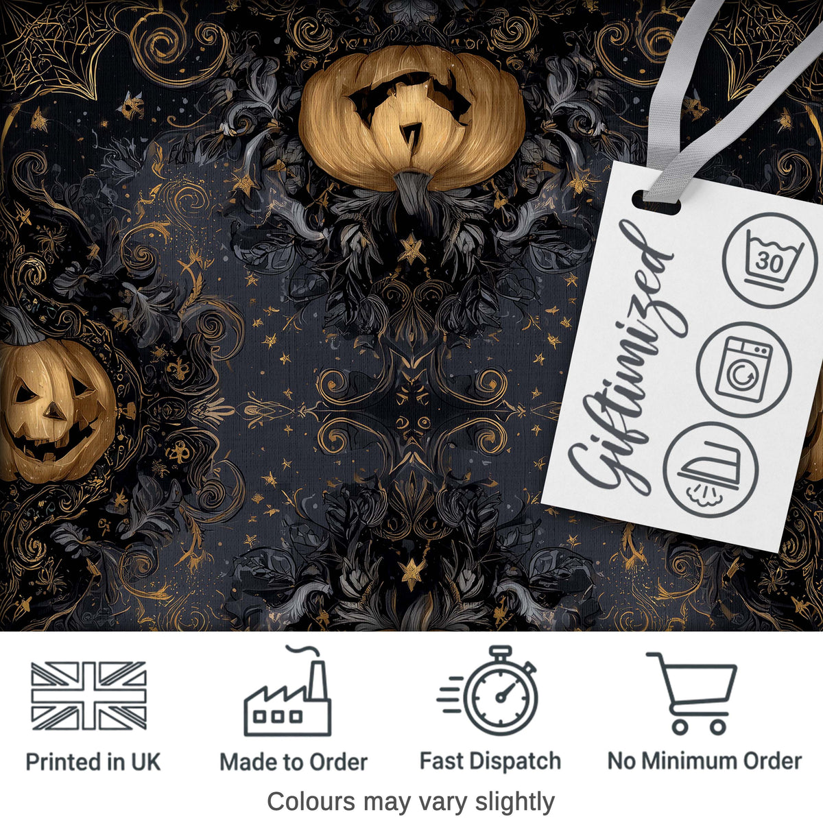 Elegant Gothic Pumpkin Ornate Seamless Pattern Digital Print Fabric by the Metre UK Sewing Quilting Textile