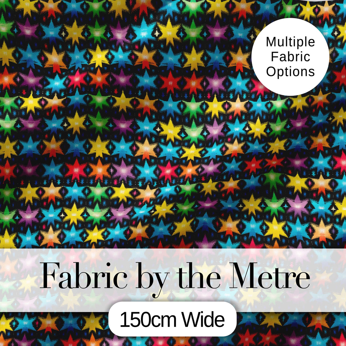 Bright Rainbow Star Geometric Seamless Pattern Digital Print Fabric by the Metre UK Sewing Quilting Textile