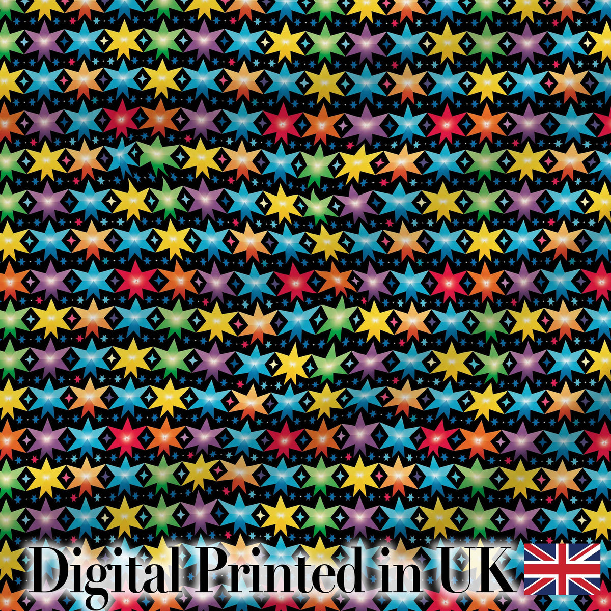 Bright Rainbow Star Geometric Seamless Pattern Digital Print Fabric by the Metre UK Sewing Quilting Textile