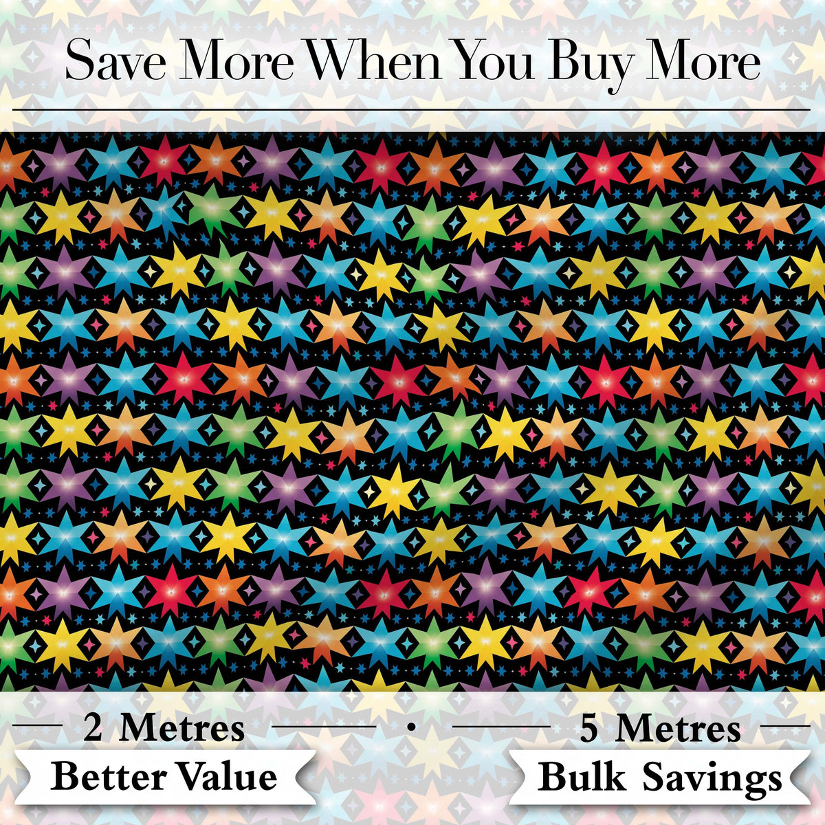 Bright Rainbow Star Geometric Seamless Pattern Digital Print Fabric by the Metre UK Sewing Quilting Textile