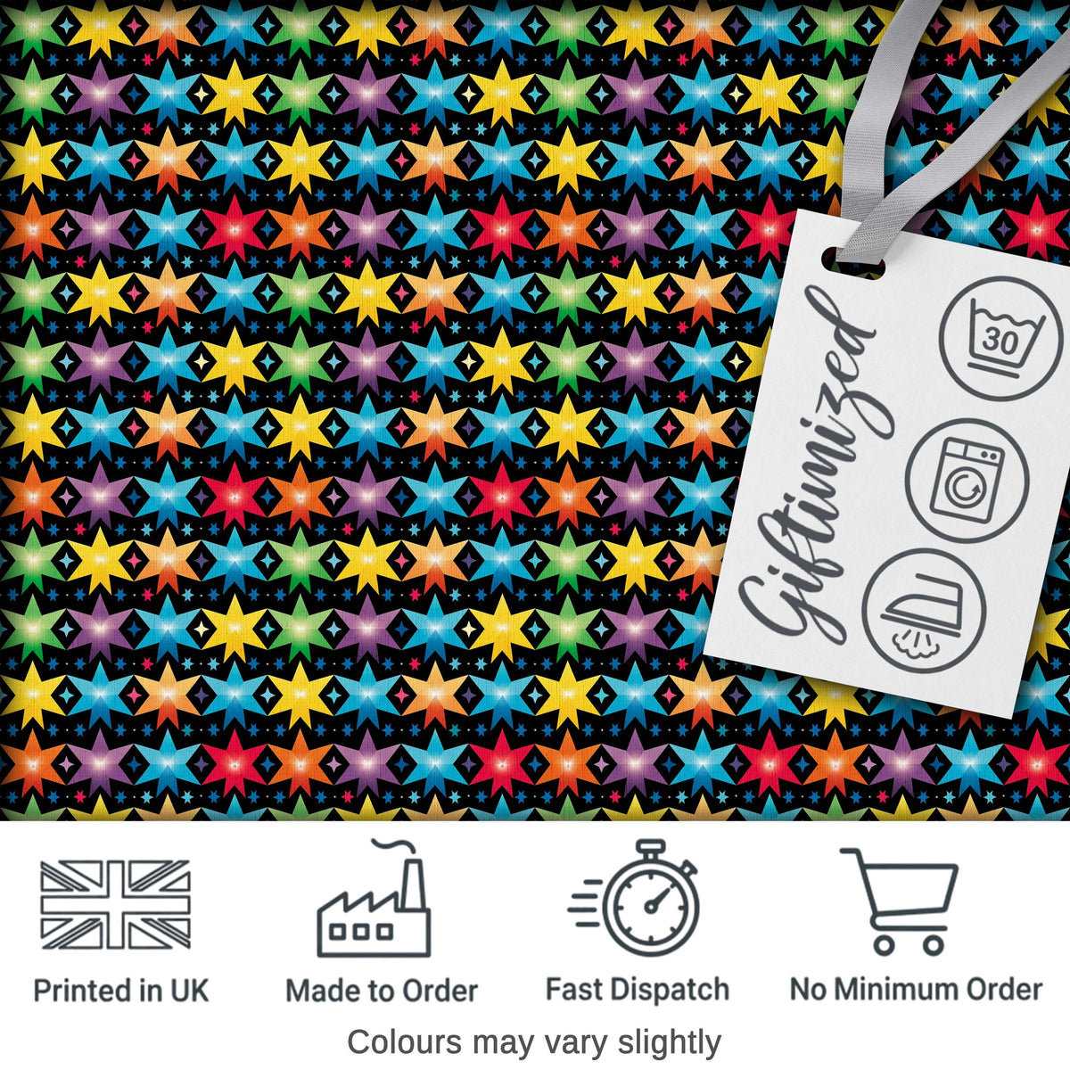 Bright Rainbow Star Geometric Seamless Pattern Digital Print Fabric by the Metre UK Sewing Quilting Textile