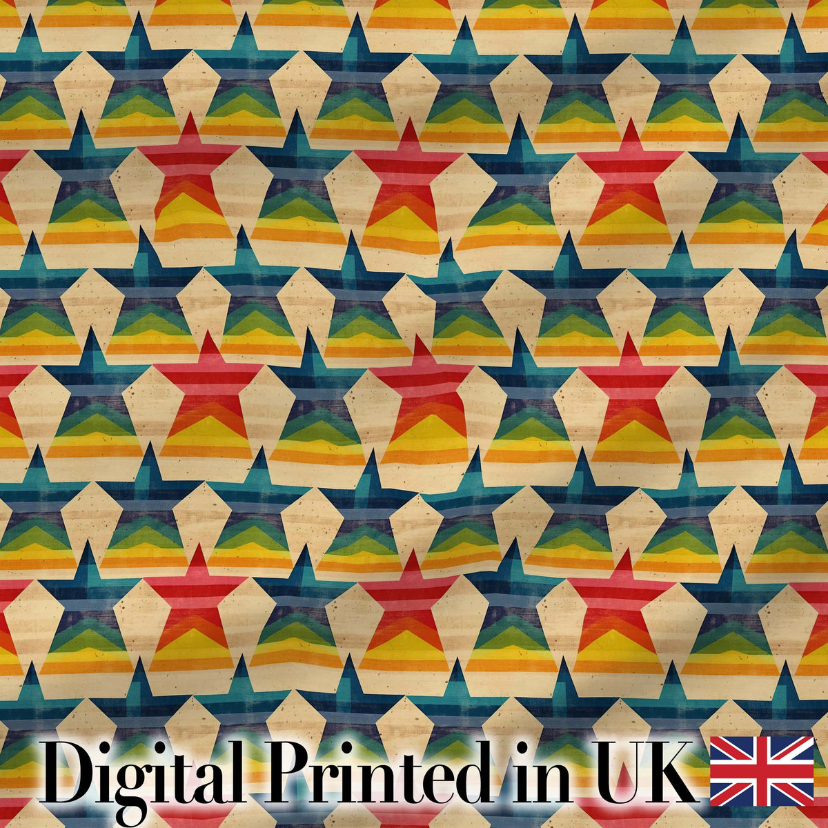Rainbow Stars Stripes Seamless Pattern Digital Print Fabric by the Metre UK Sewing Quilting Textile