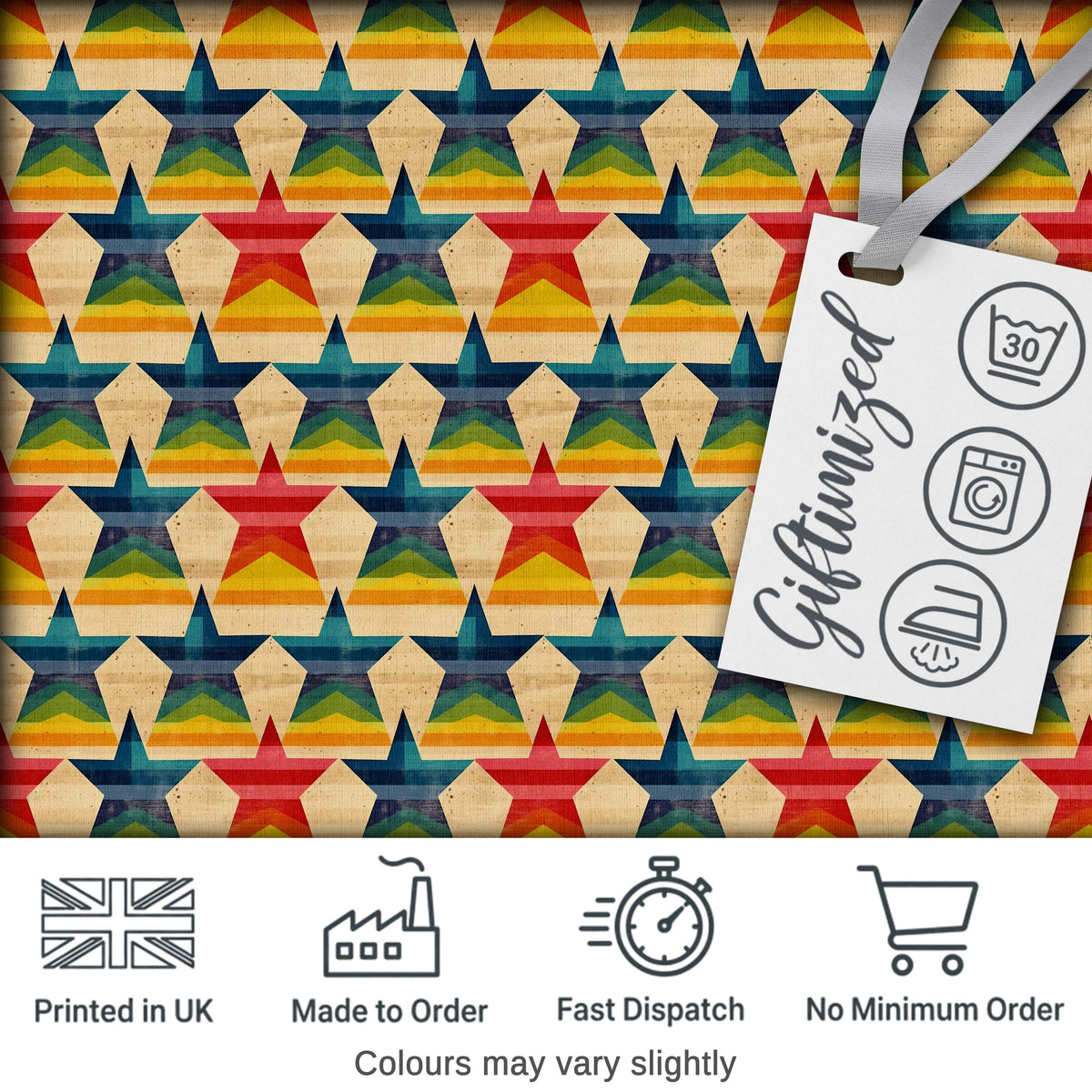 Rainbow Stars Stripes Seamless Pattern Digital Print Fabric by the Metre UK Sewing Quilting Textile