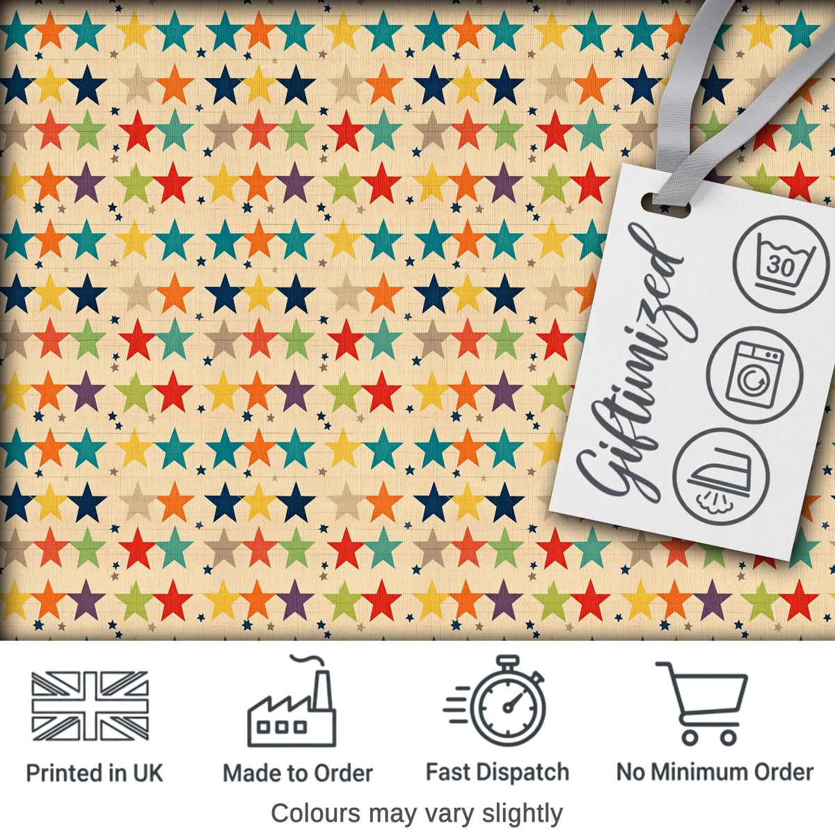 Horizontal Stripe Stars Vintage Style Seamless Pattern Digital Print Fabric by the Metre UK Sewing Quilting Textile