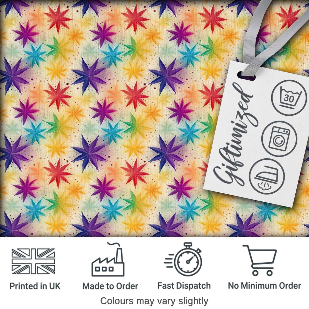 Colorful Floral Starburst Abstract Seamless Pattern Digital Print Fabric by the Metre UK Sewing Quilting Textile