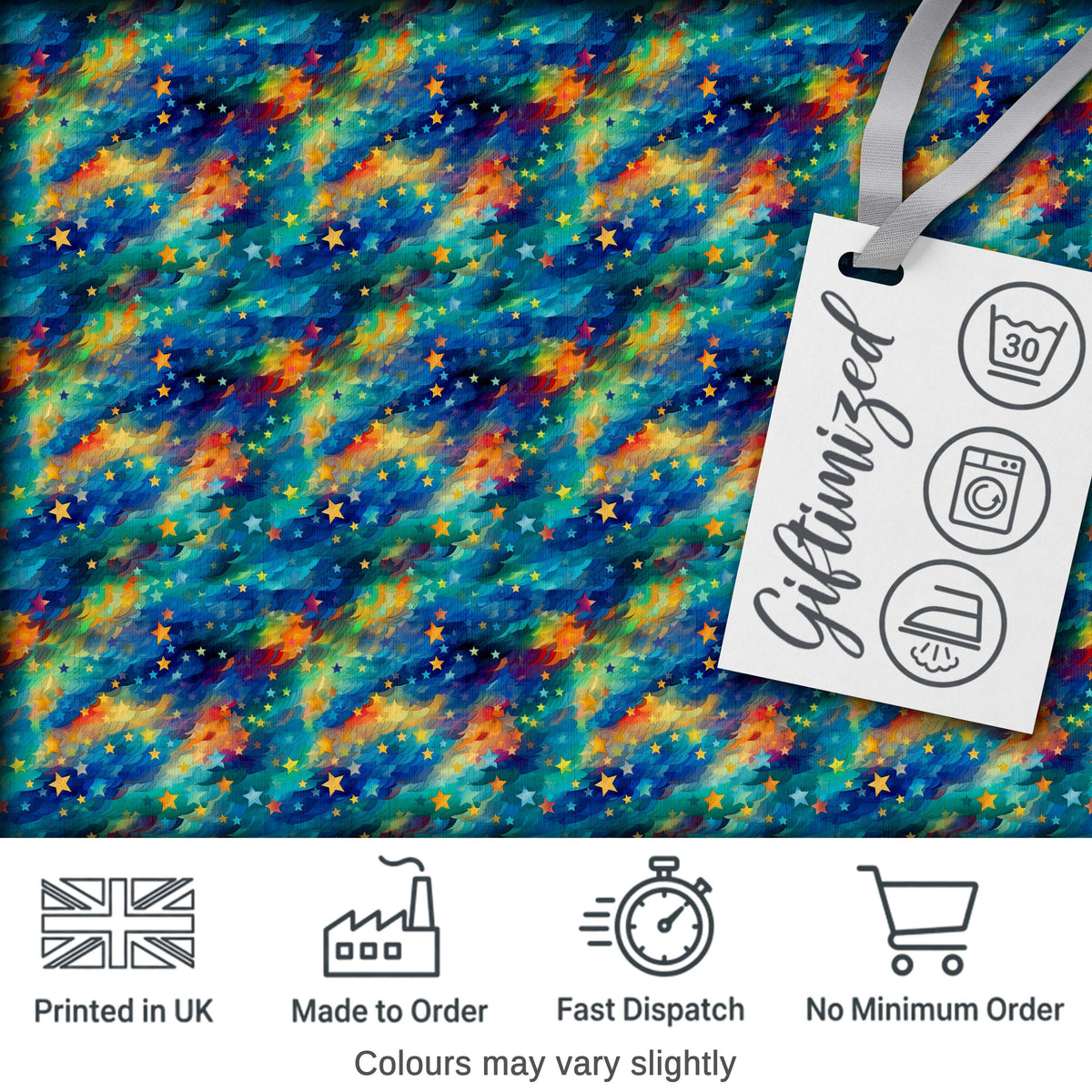 Vibrant Galaxy Swirl Stars Cosmic Night Sky Seamless Pattern Digital Print Fabric by the Metre UK Sewing Quilting Textile
