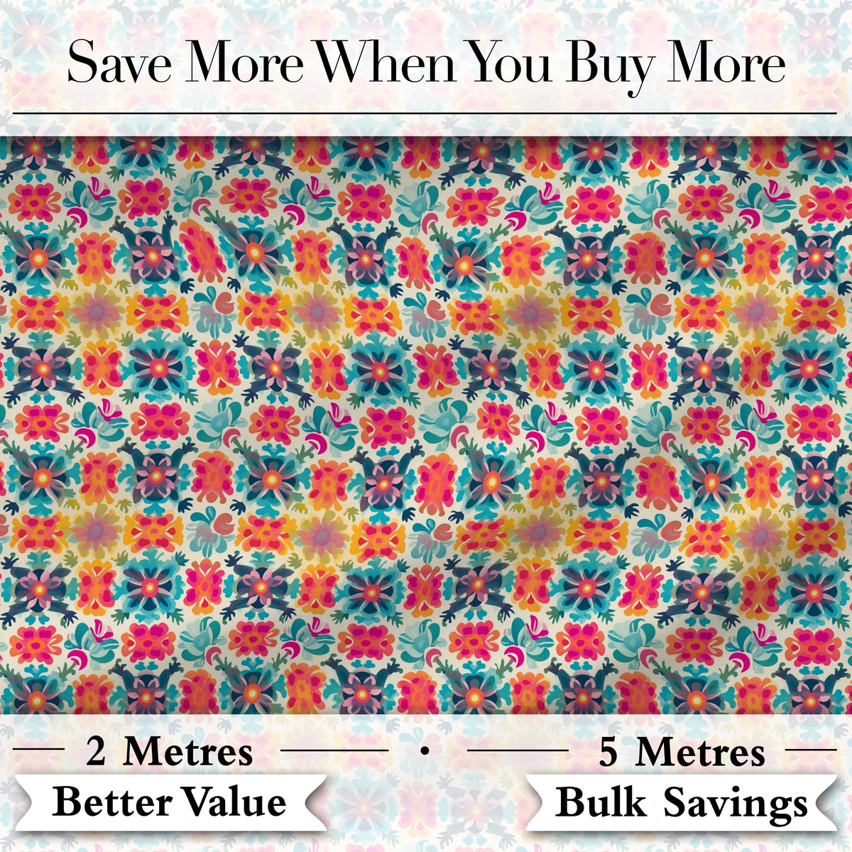 Boho Floral Folk Garden Vibrant Bloom Seamless Pattern Digital Print Fabric by the Metre UK Sewing Quilting Textile