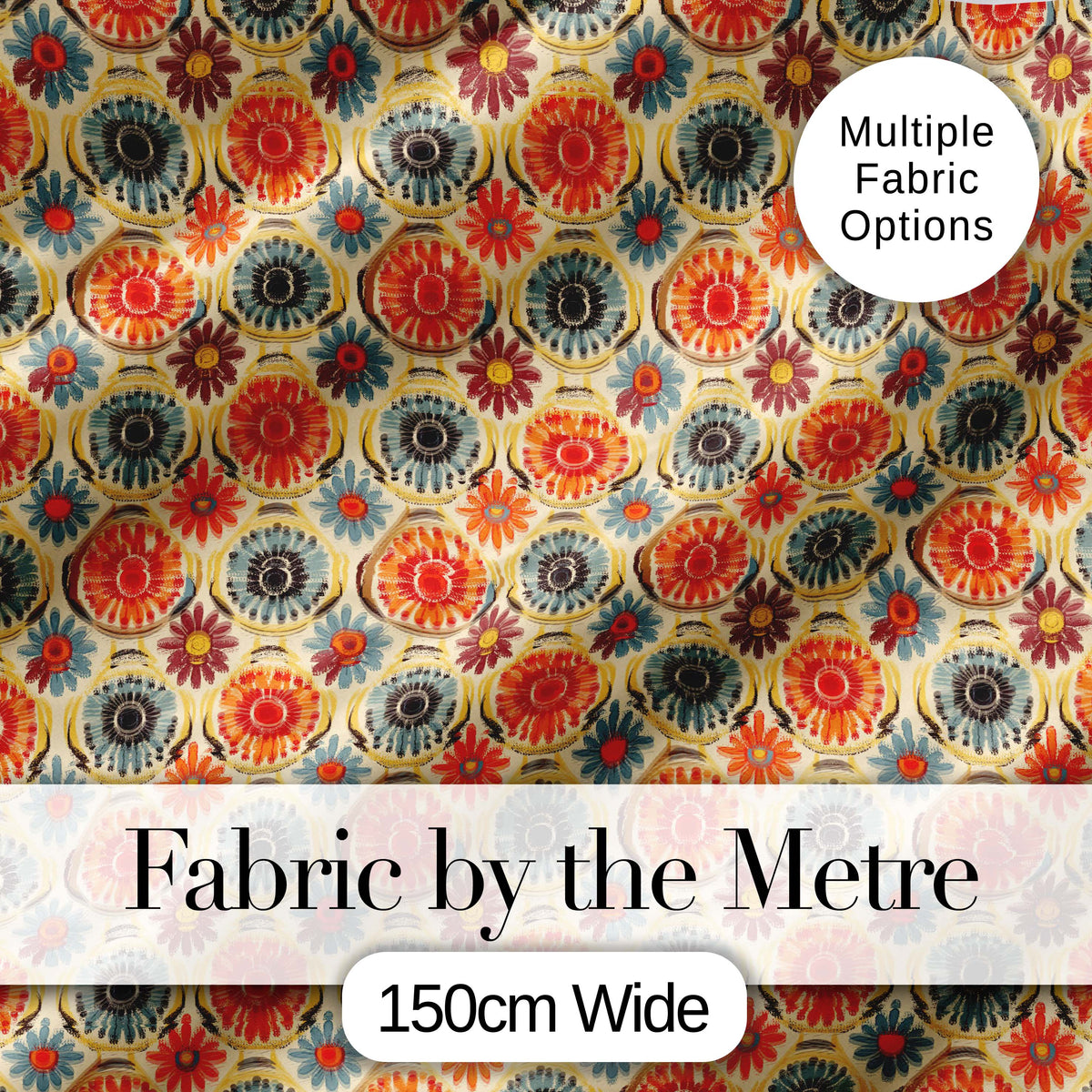 Circular Floral Dots Vintage Inspired Seamless Pattern Digital Print Fabric by the Metre UK Sewing Quilting Textile