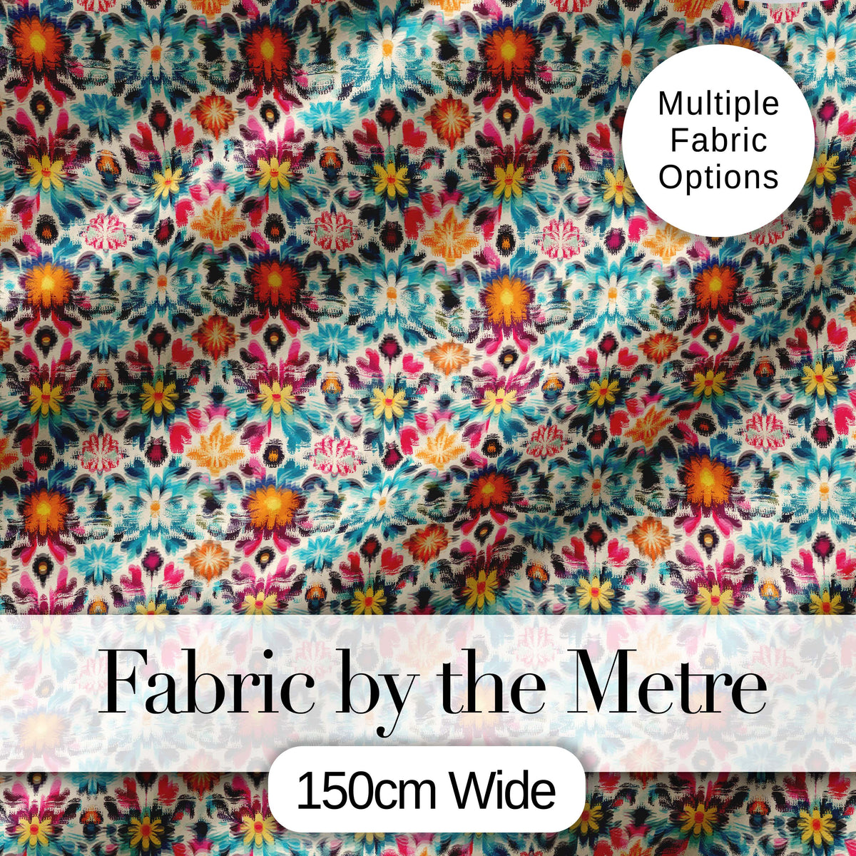 Bohemian Floral Tile Symmetry Vibrant Garden Seamless Pattern Digital Print Fabric by the Metre UK Sewing Quilting Textile