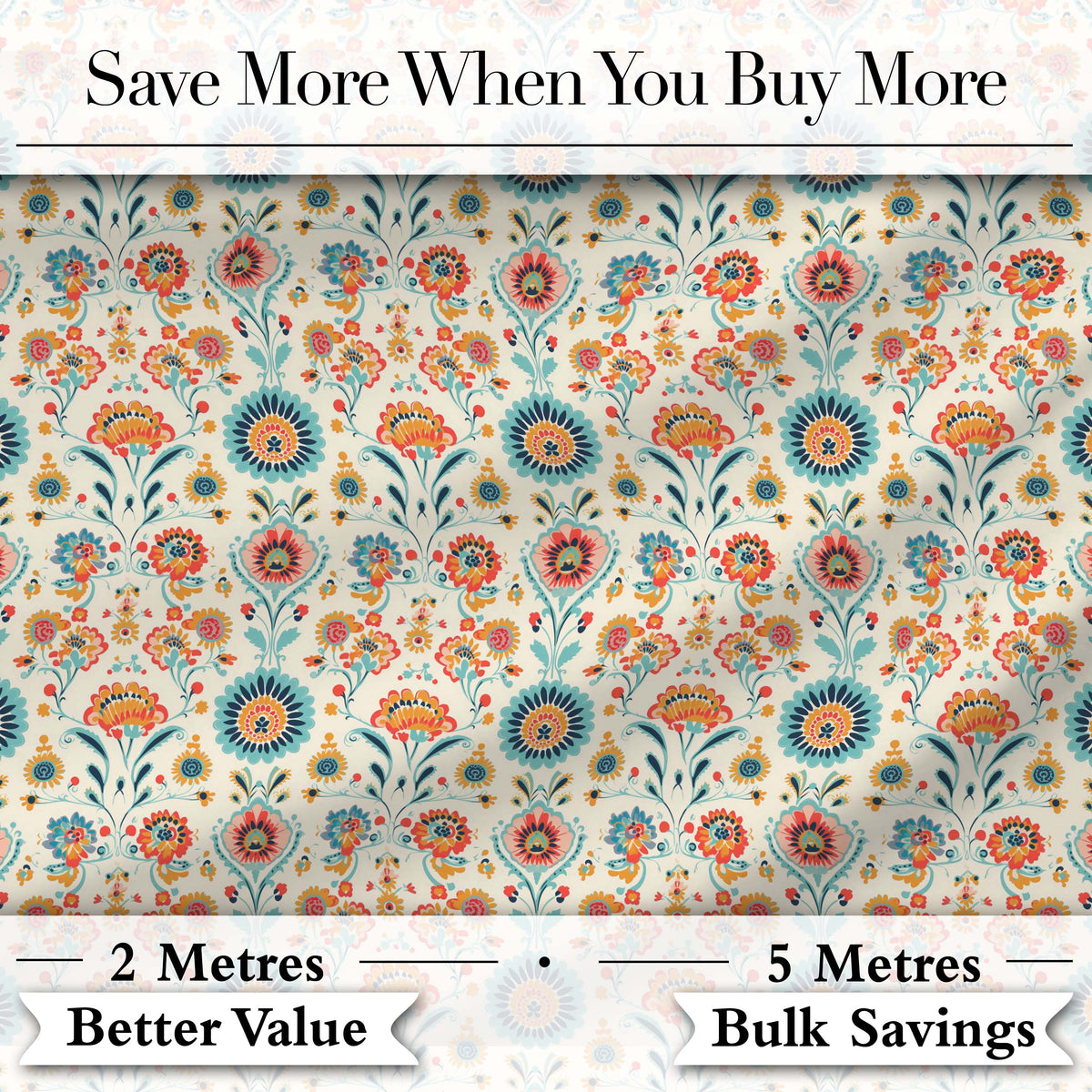 Scandinavian Folk Floral Garden Vintage Style Seamless Pattern Digital Print Fabric by the Metre UK Sewing Quilting Textile
