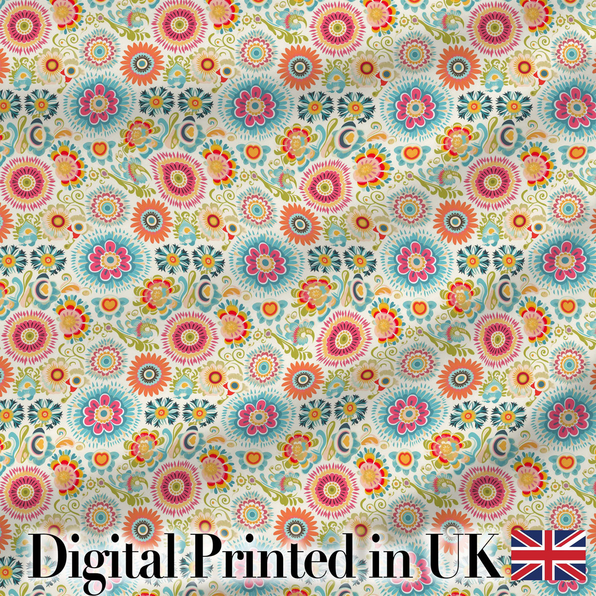 Playful Vintage Floral Scatter Bright Garden Seamless Pattern Digital Print Fabric by the Metre UK Sewing Quilting Textile