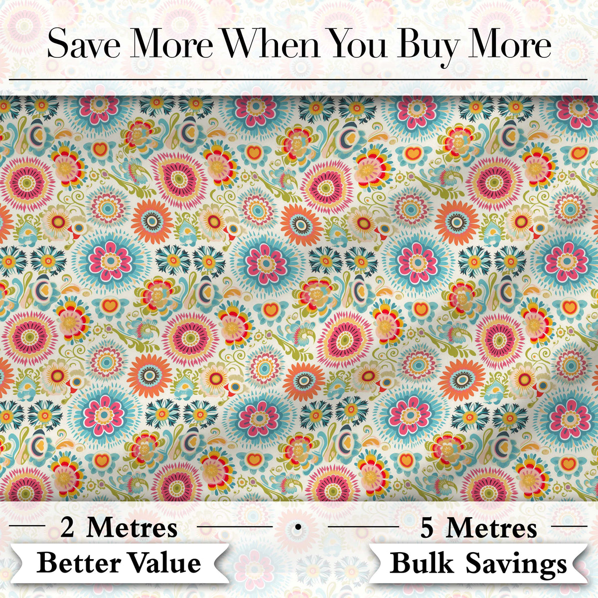 Playful Vintage Floral Scatter Bright Garden Seamless Pattern Digital Print Fabric by the Metre UK Sewing Quilting Textile