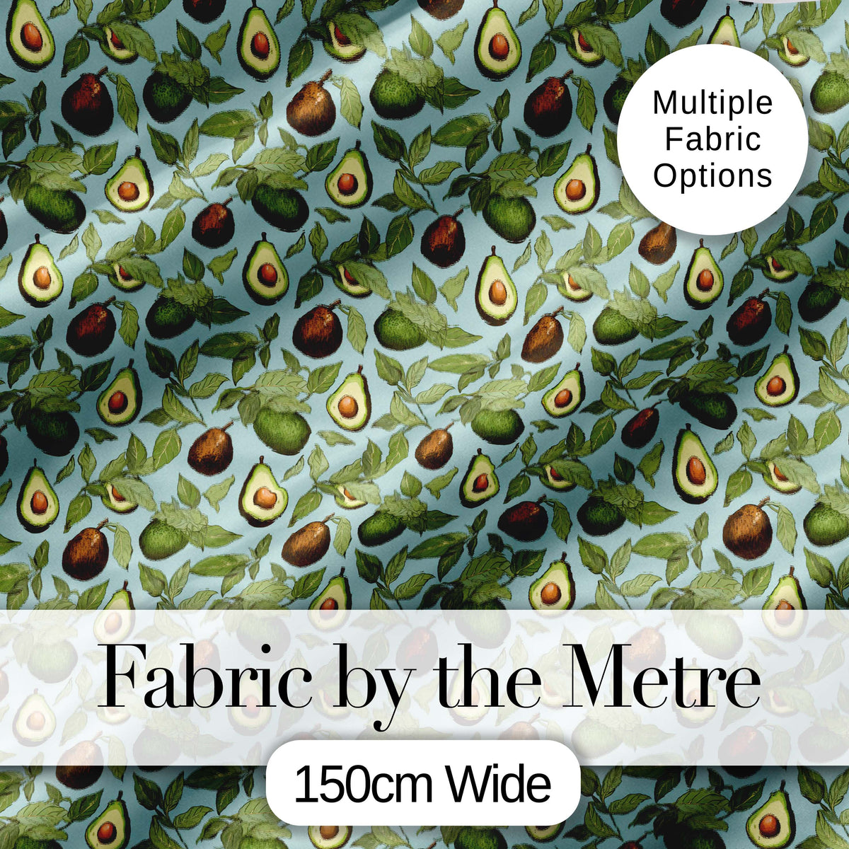 Vintage Avocado Botanical Illustration Leaves Fruit Seamless Pattern Digital Print Fabric by the Metre UK Sewing Quilting Textile
