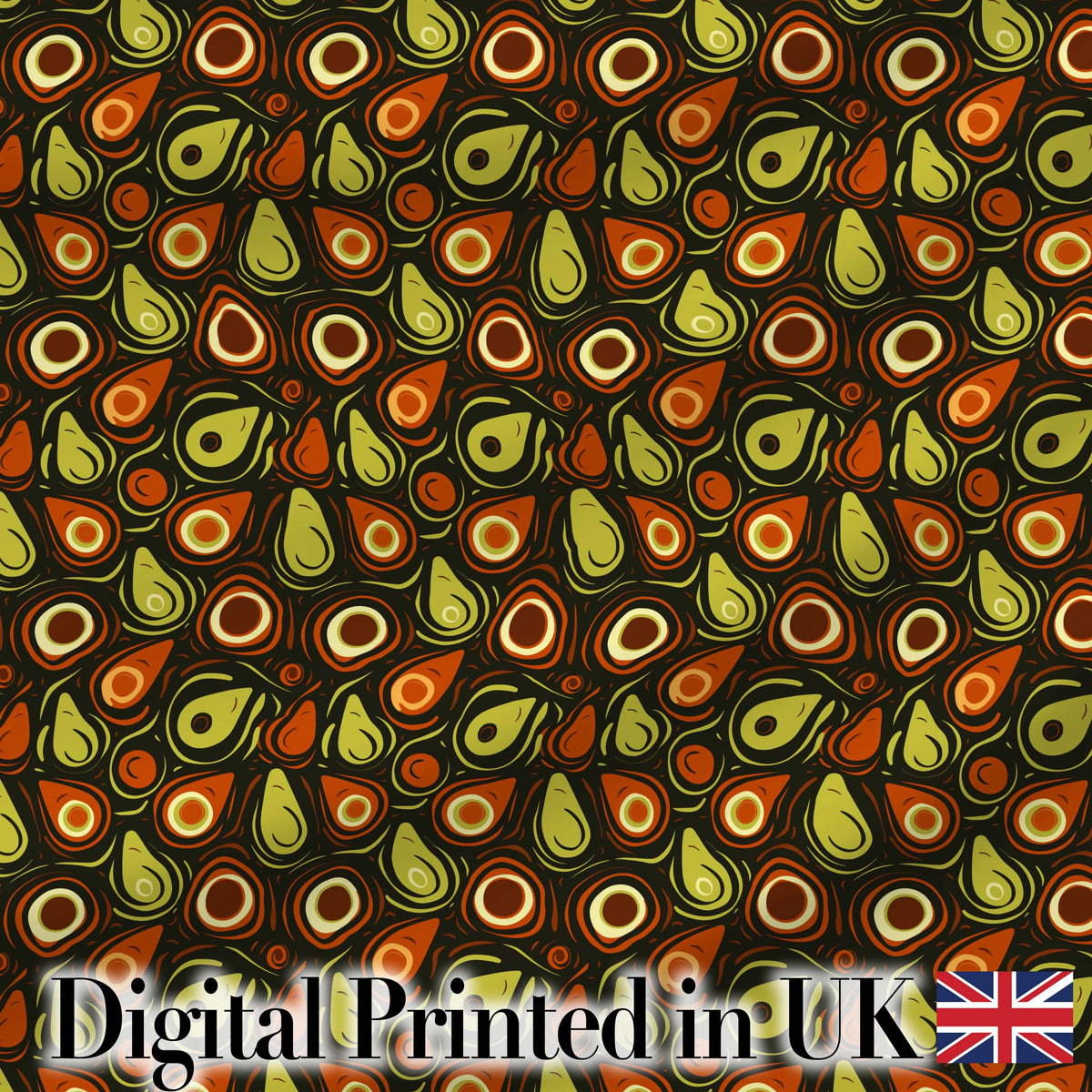 Avocado Abstract Mid Century Seamless Pattern Digital Print Fabric by the Metre UK Sewing Quilting Textile