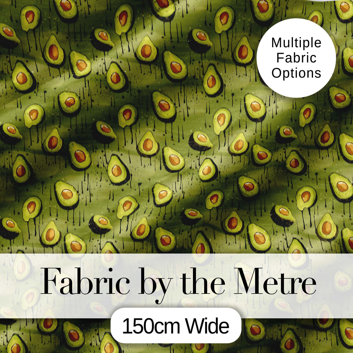 Grunge Avocado Drip Artistic Seamless Pattern Digital Print Fabric by the Metre UK Sewing Quilting Textile