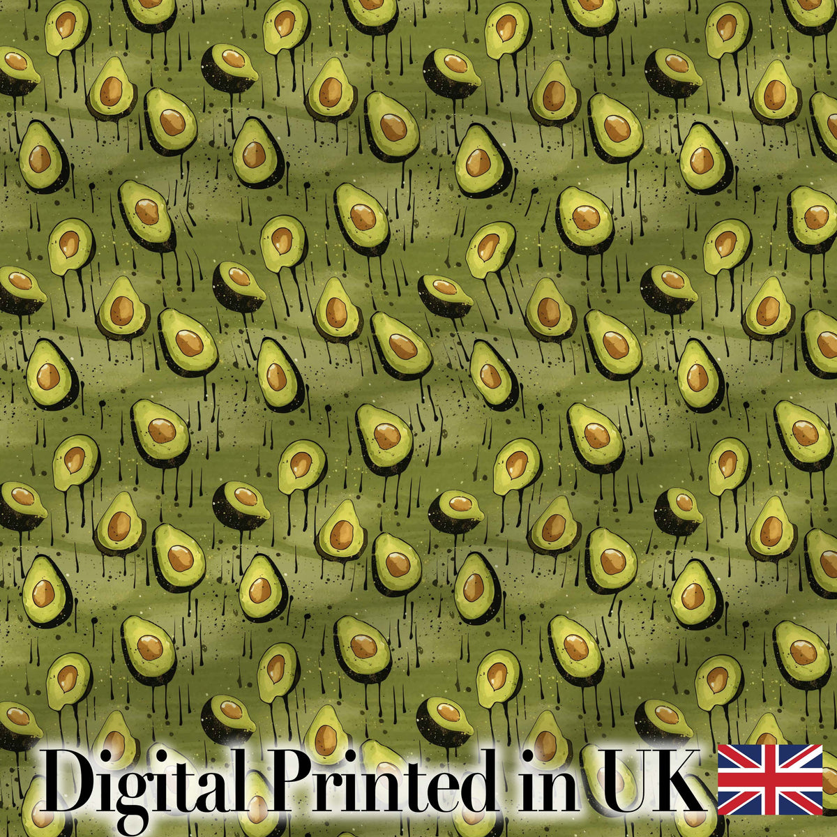 Grunge Avocado Drip Artistic Seamless Pattern Digital Print Fabric by the Metre UK Sewing Quilting Textile