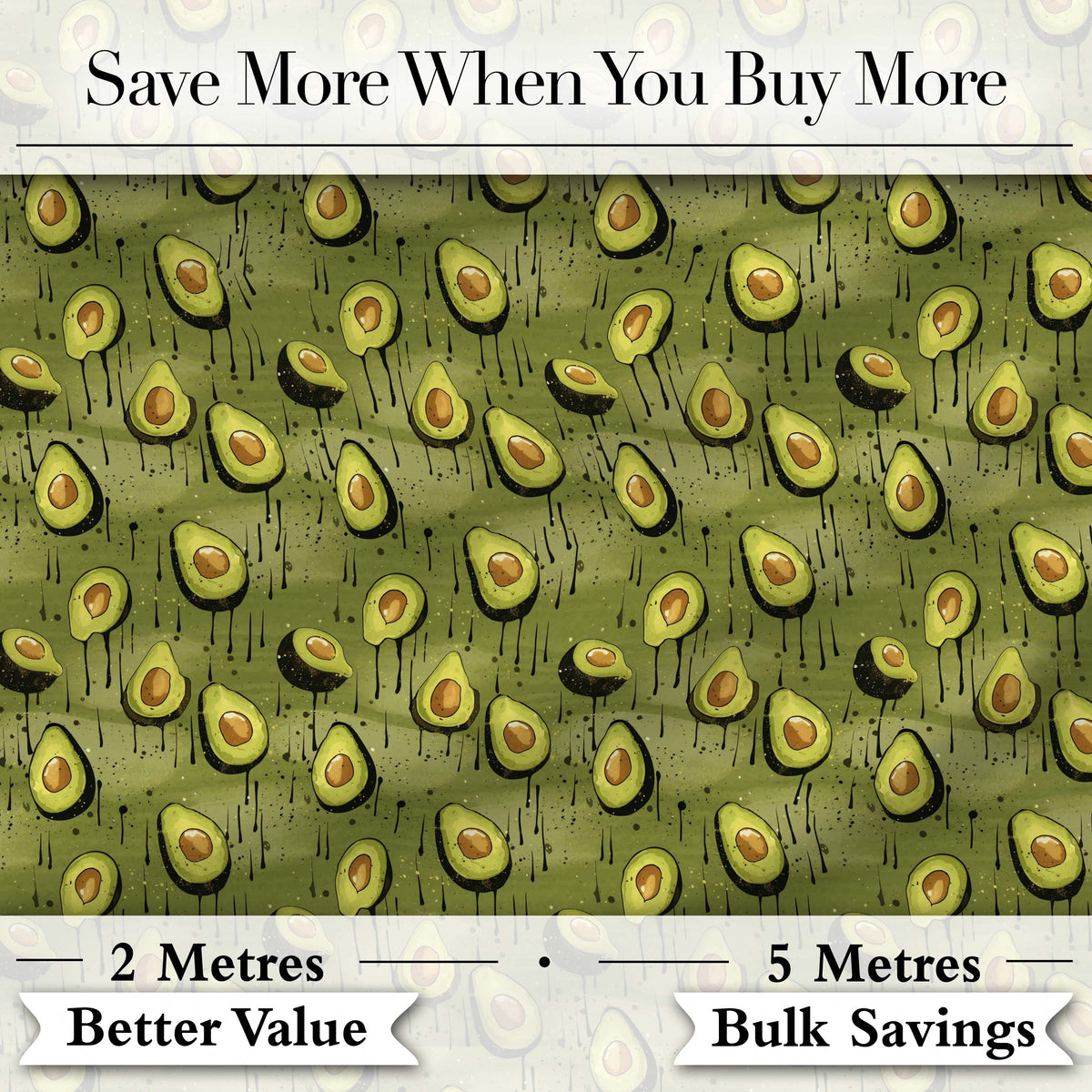Grunge Avocado Drip Artistic Seamless Pattern Digital Print Fabric by the Metre UK Sewing Quilting Textile