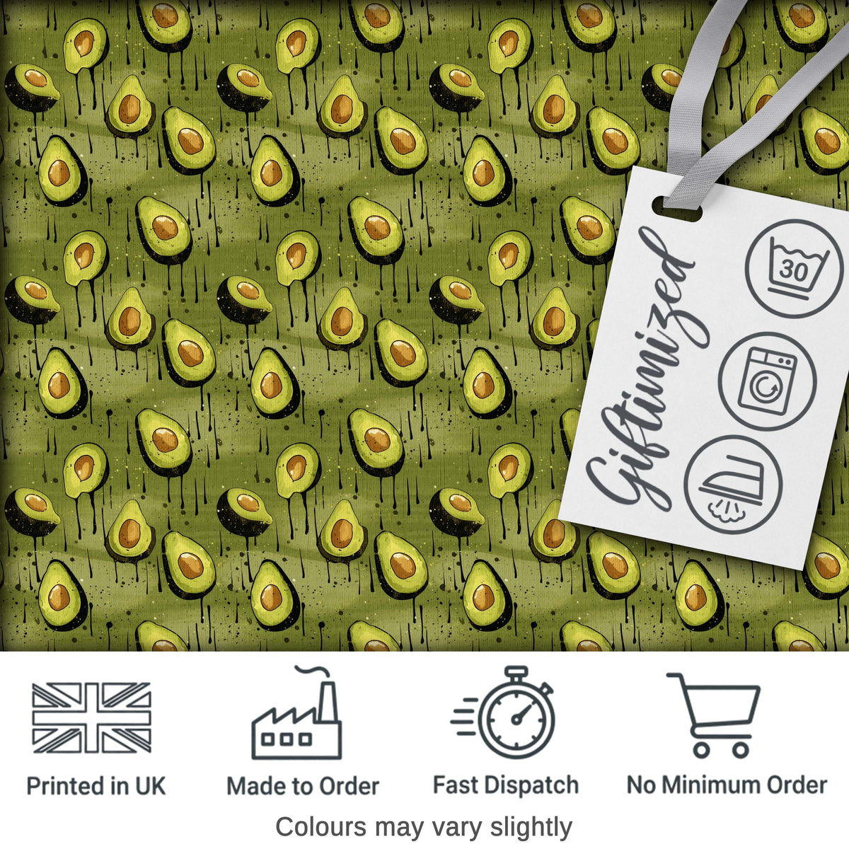 Grunge Avocado Drip Artistic Seamless Pattern Digital Print Fabric by the Metre UK Sewing Quilting Textile