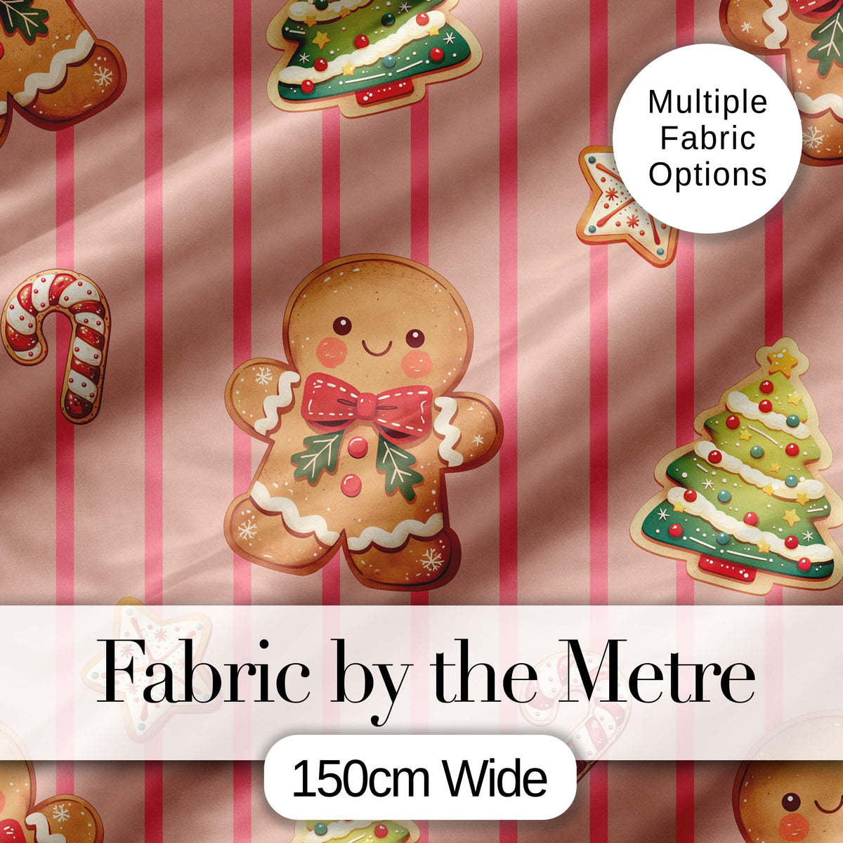 Cute Gingerbread Christmas Cookies Seamless Pattern Digital Print Fabric by the Metre UK Sewing Quilting Textile