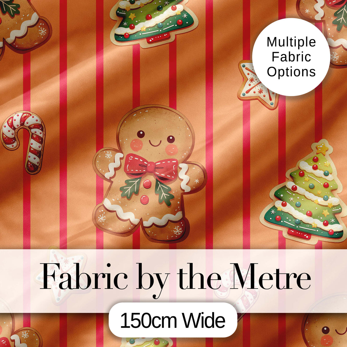 Cute Christmas Gingerbread Cookies Orange Background Seamless Pattern Digital Print Fabric by the Metre UK Sewing Quilting Textile