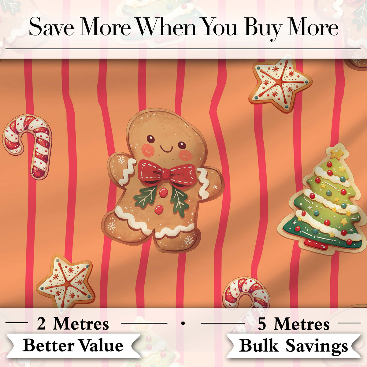 Cute Christmas Gingerbread Cookies Orange Background Seamless Pattern Digital Print Fabric by the Metre UK Sewing Quilting Textile