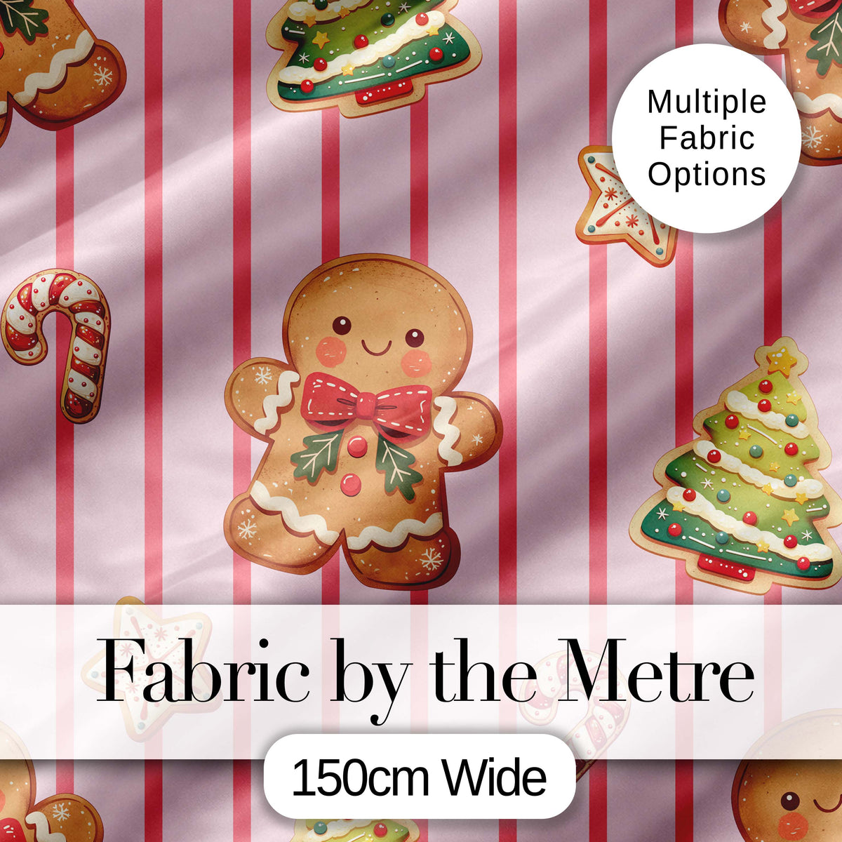 Cute Christmas Gingerbread Cookies Soft Pink Seamless Pattern Digital Print Fabric by the Metre UK Sewing Quilting Textile