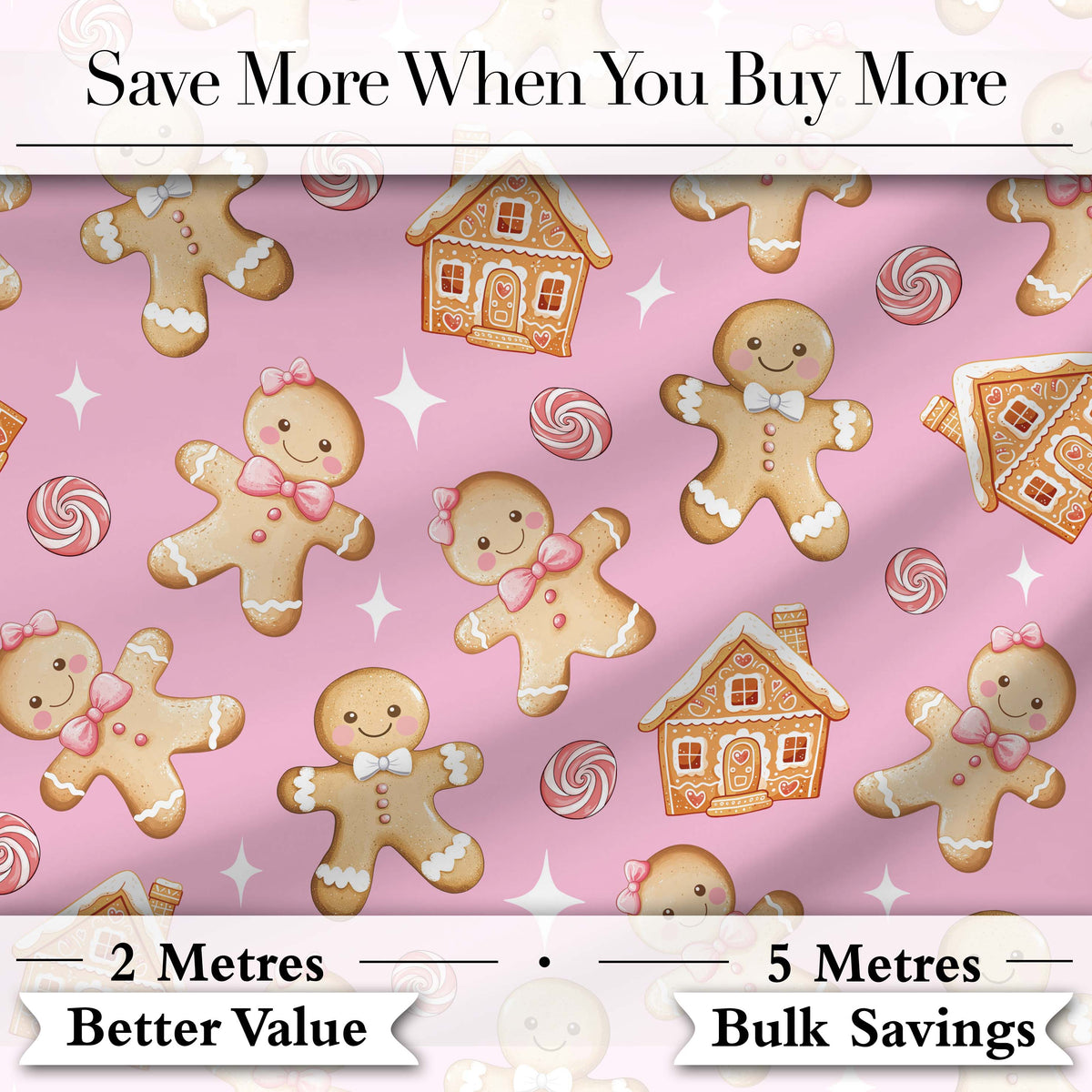 Cute Gingerbread Cookies Candy House Pastel Pink Background Seamless Pattern Digital Print Fabric by the Metre UK Sewing Quilting Textile