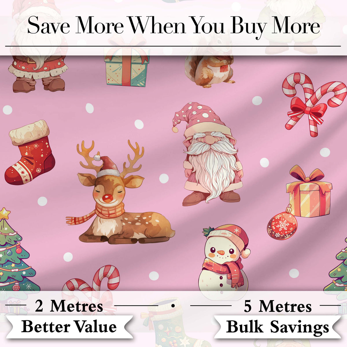 Cute Christmas Deer Squirrel Leaves Gift Pattern Pink Background Seamless Digital Print Fabric by the Metre UK Sewing Quilting Textile
