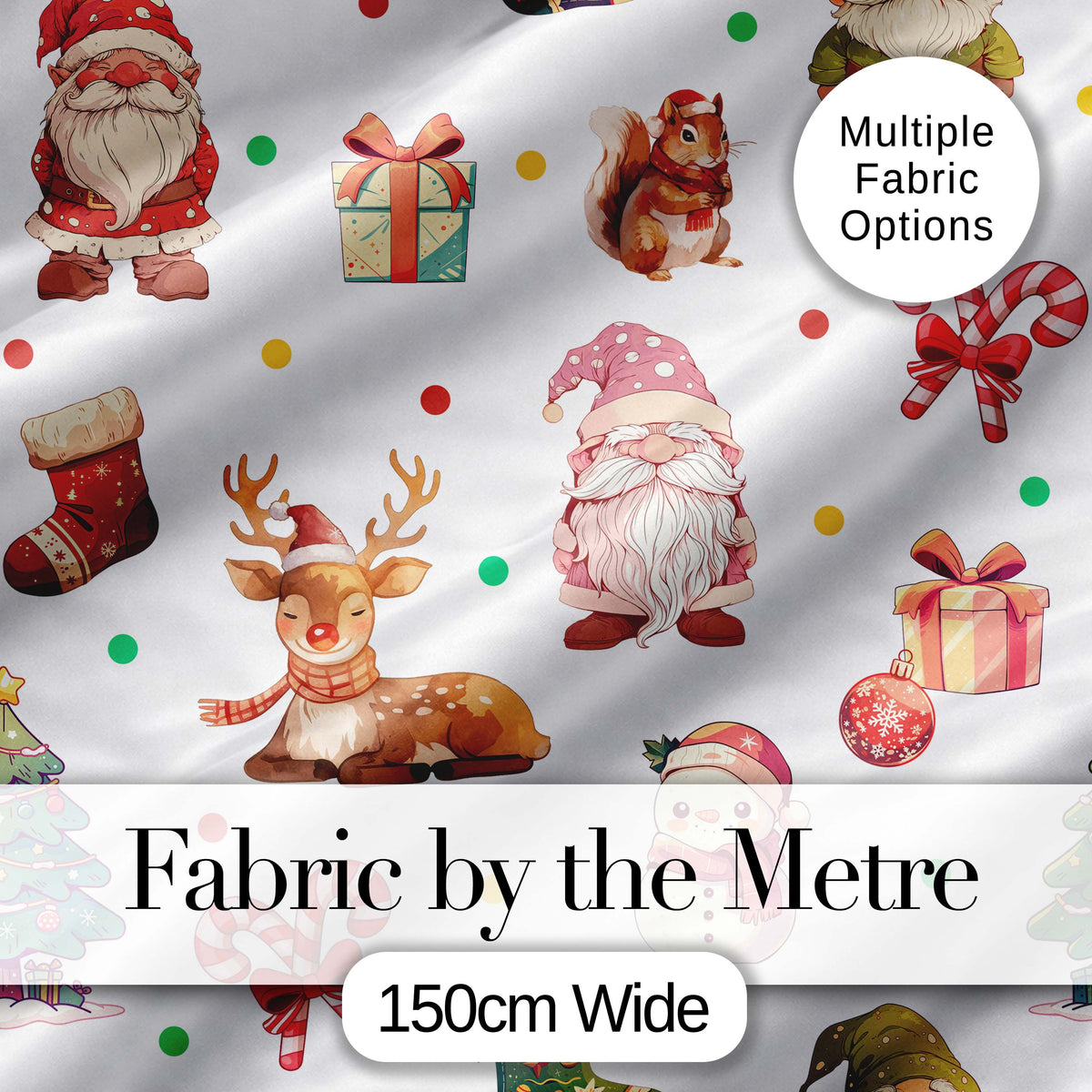 Cute Christmas Deer Squirrel Leaves Gift Pattern Grey Background Seamless Digital Print Fabric by the Metre UK Sewing Quilting Textile