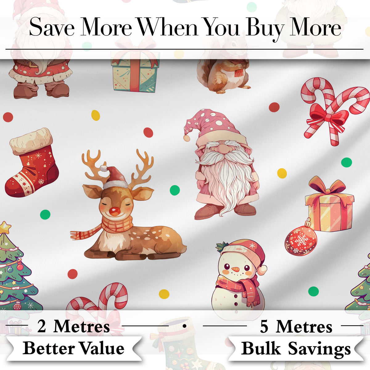 Cute Christmas Deer Squirrel Leaves Gift Pattern Grey Background Seamless Digital Print Fabric by the Metre UK Sewing Quilting Textile
