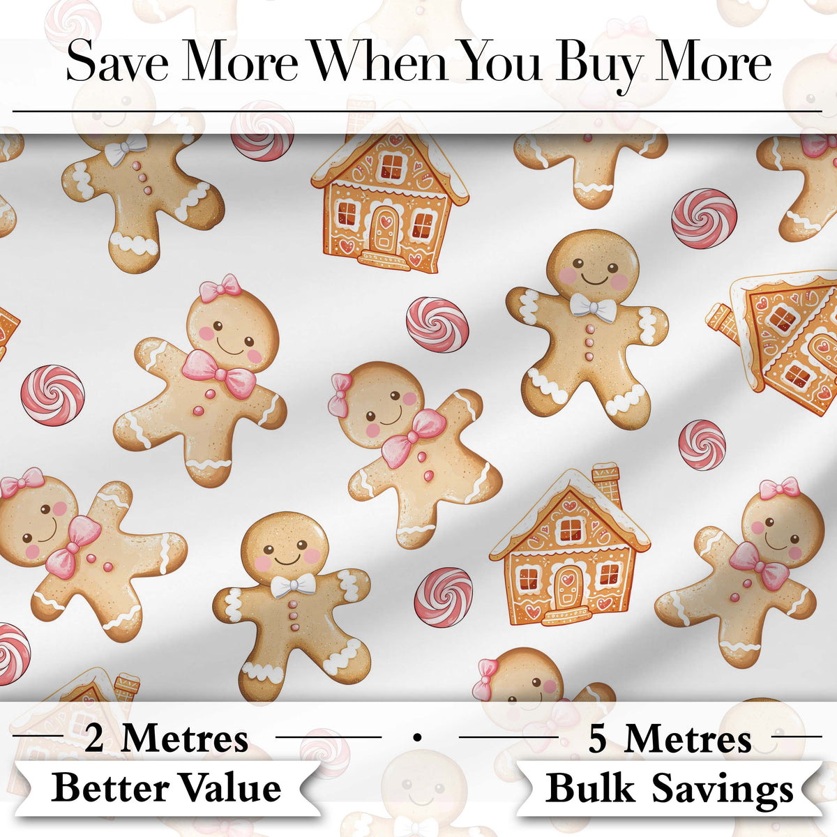 Cute Gingerbread Cookies Candy Sweets House Seamless Pattern White Background Digital Print Fabric by the Metre UK Sewing Quilting Textile